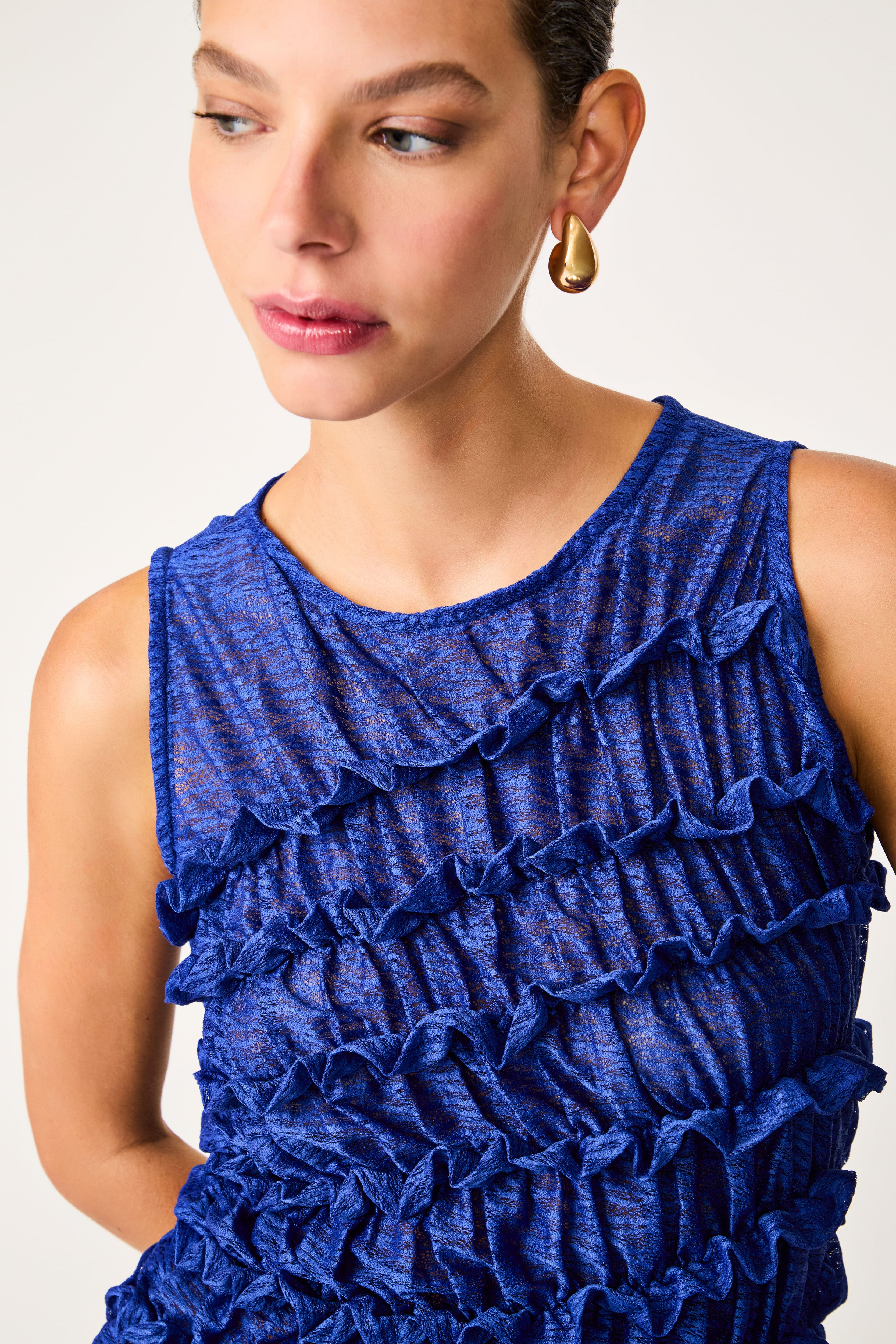 Vestido Curto Tule Babados Les Récifes Bleu Nuit