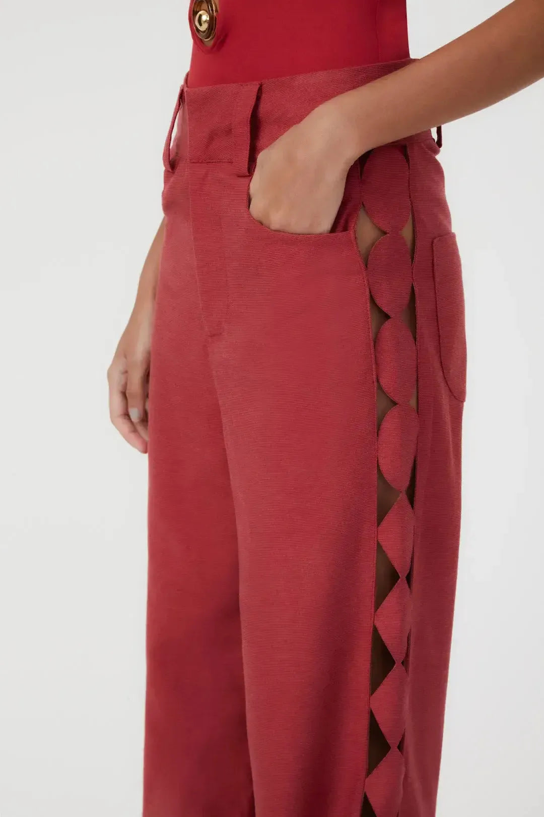 Calça Sarja Laser Geométrico Cherry