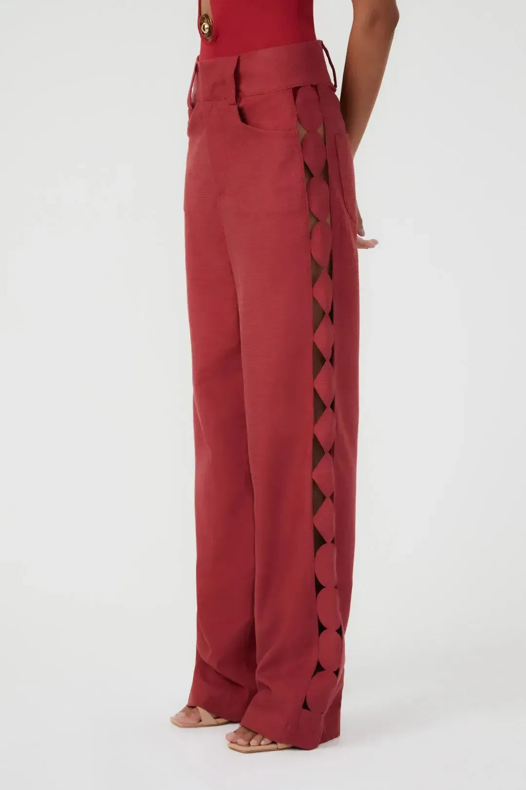 Calça Sarja Laser Geométrico Cherry