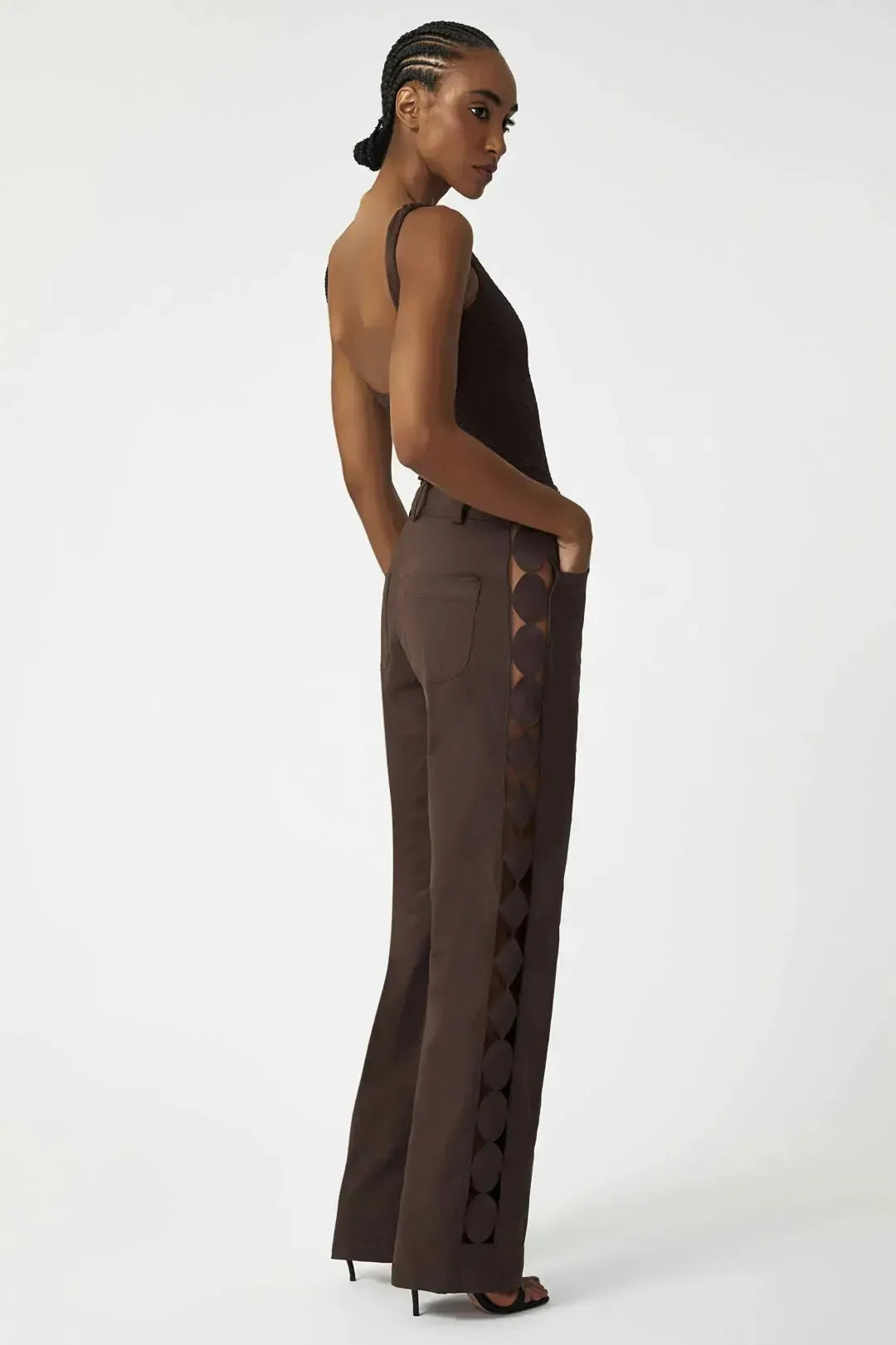 Calça Sarja Laser Geométrico Chocolate