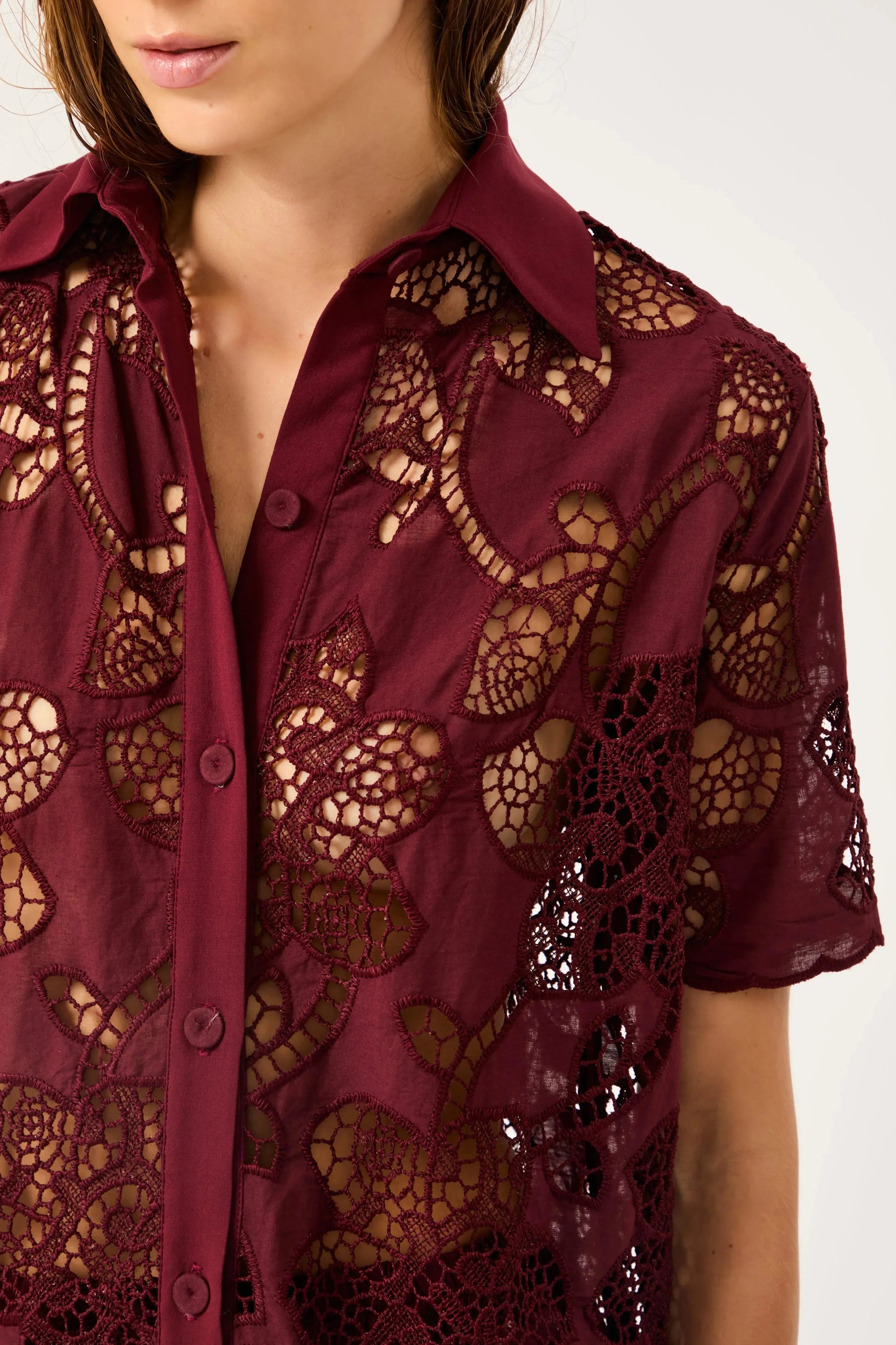 Camisa Florale Bordeaux