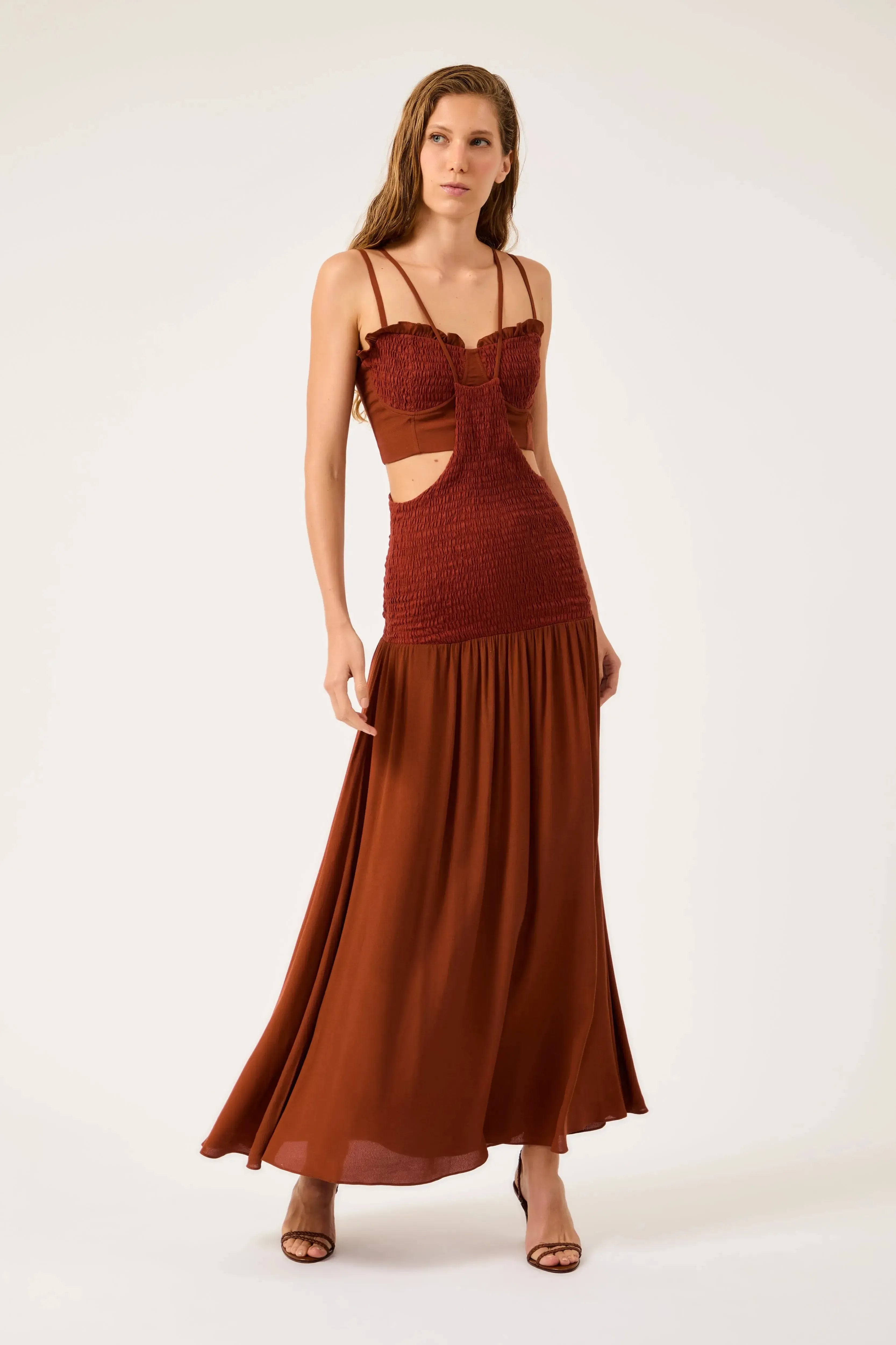Conjunto Vestido Salopete Clair Terracotta