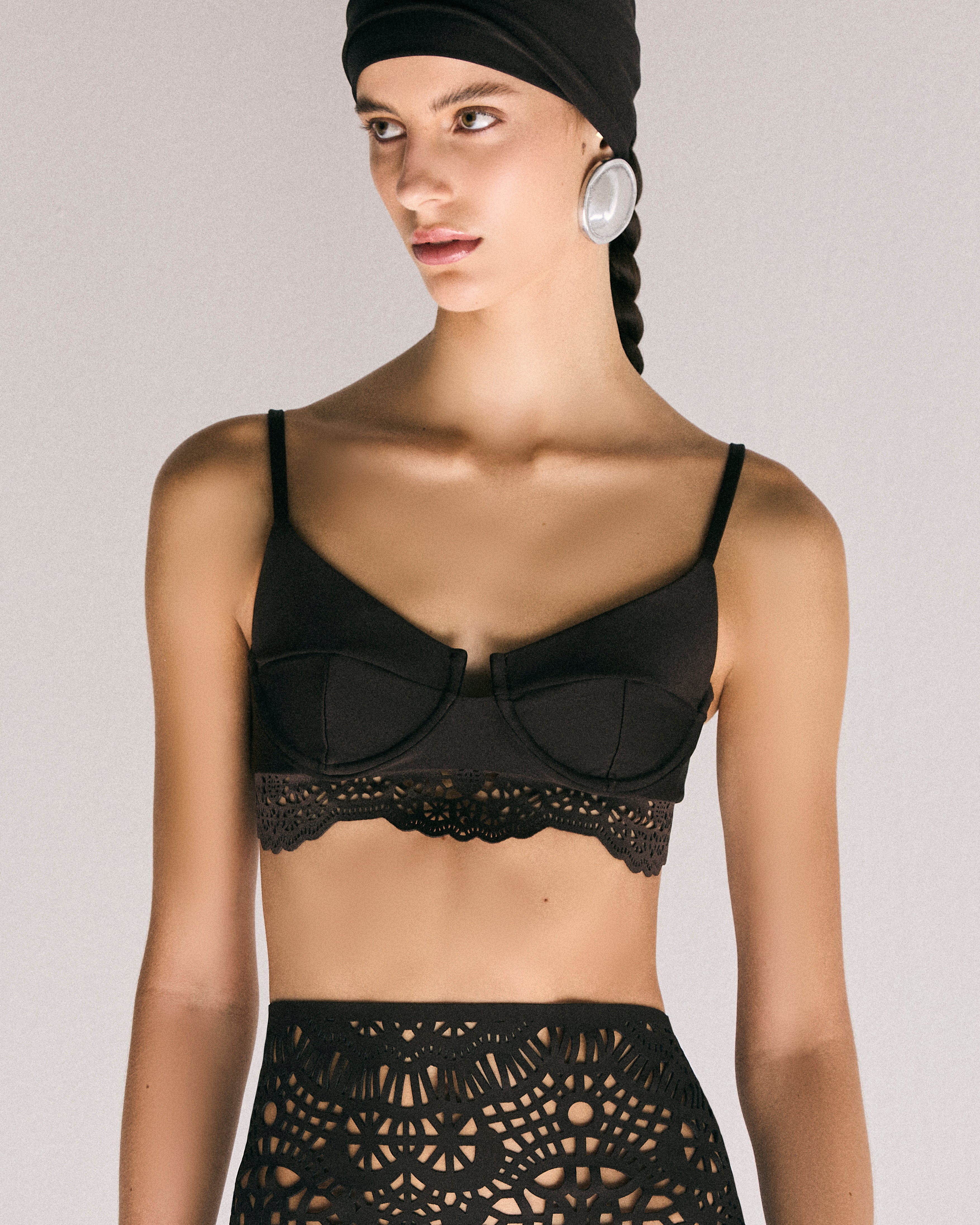 Saia Midi Laser Guipure Collab Lolitta Coffe