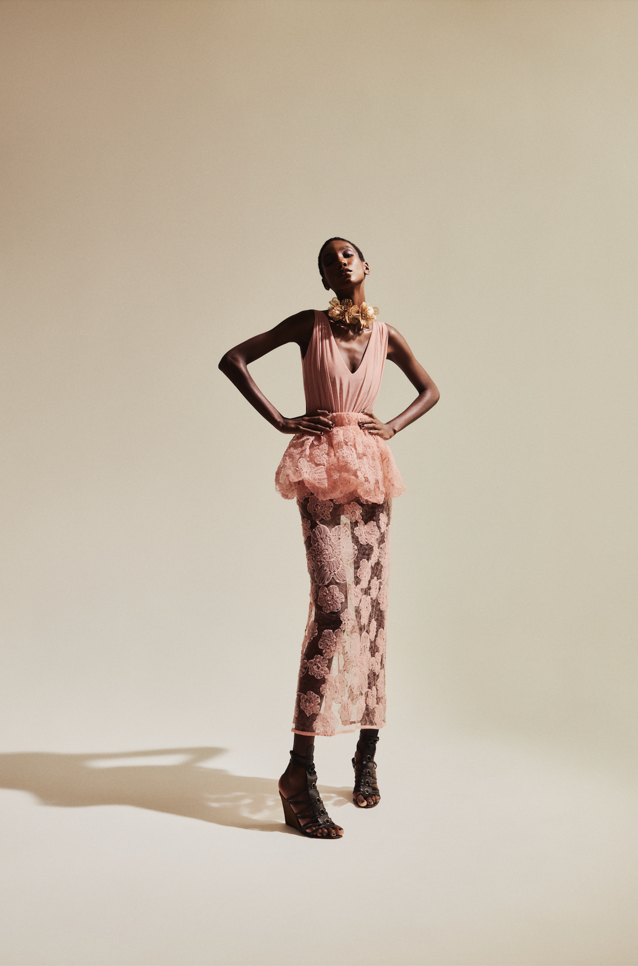 Saia Peplum Fleur Rosé Collab Vanessa Abbud