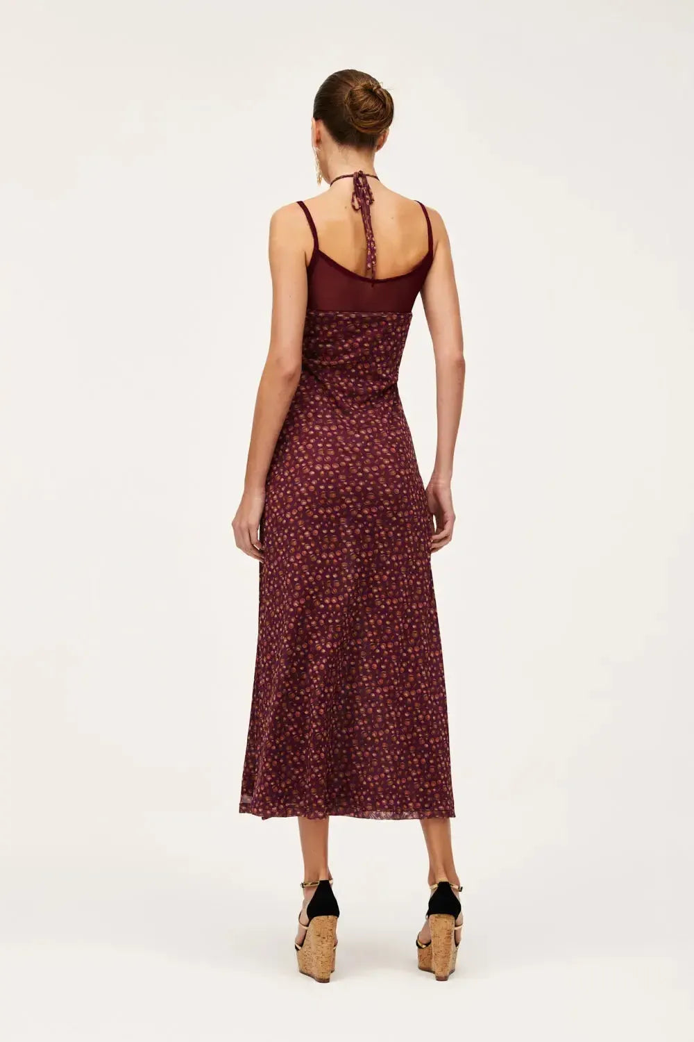 Vestido Duplo Tule Estampa Discos Marsala