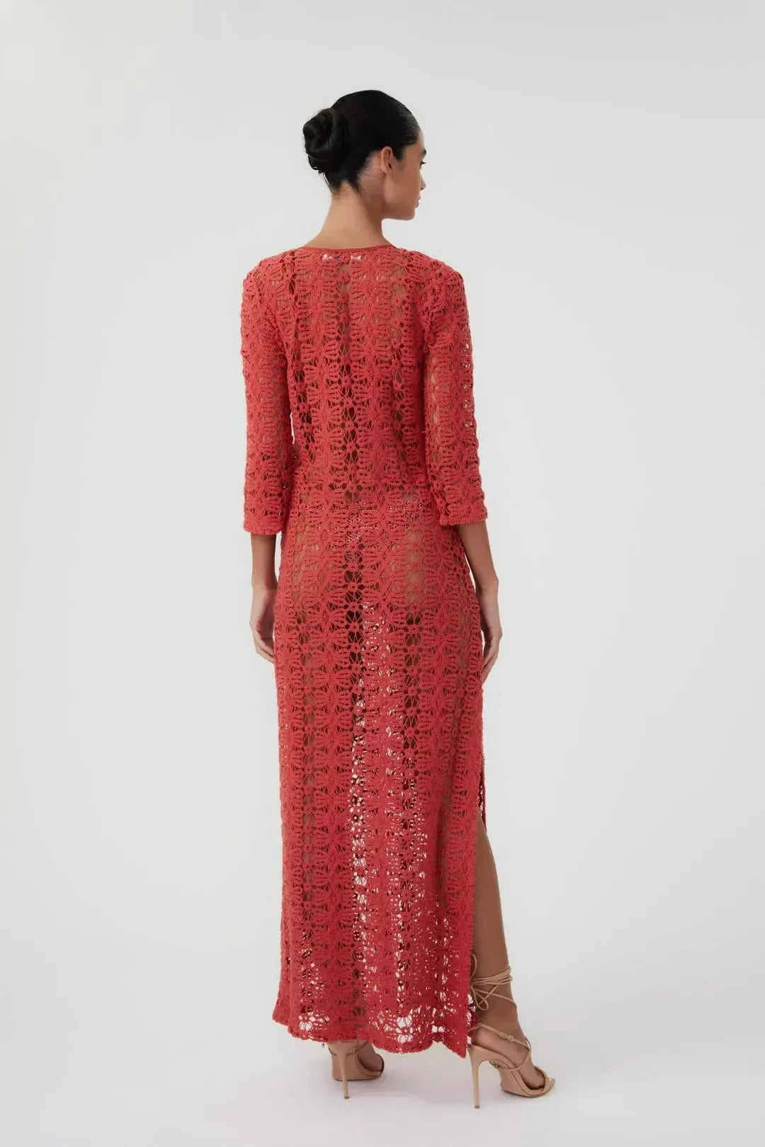 Vestido Longo Renda Goiaba