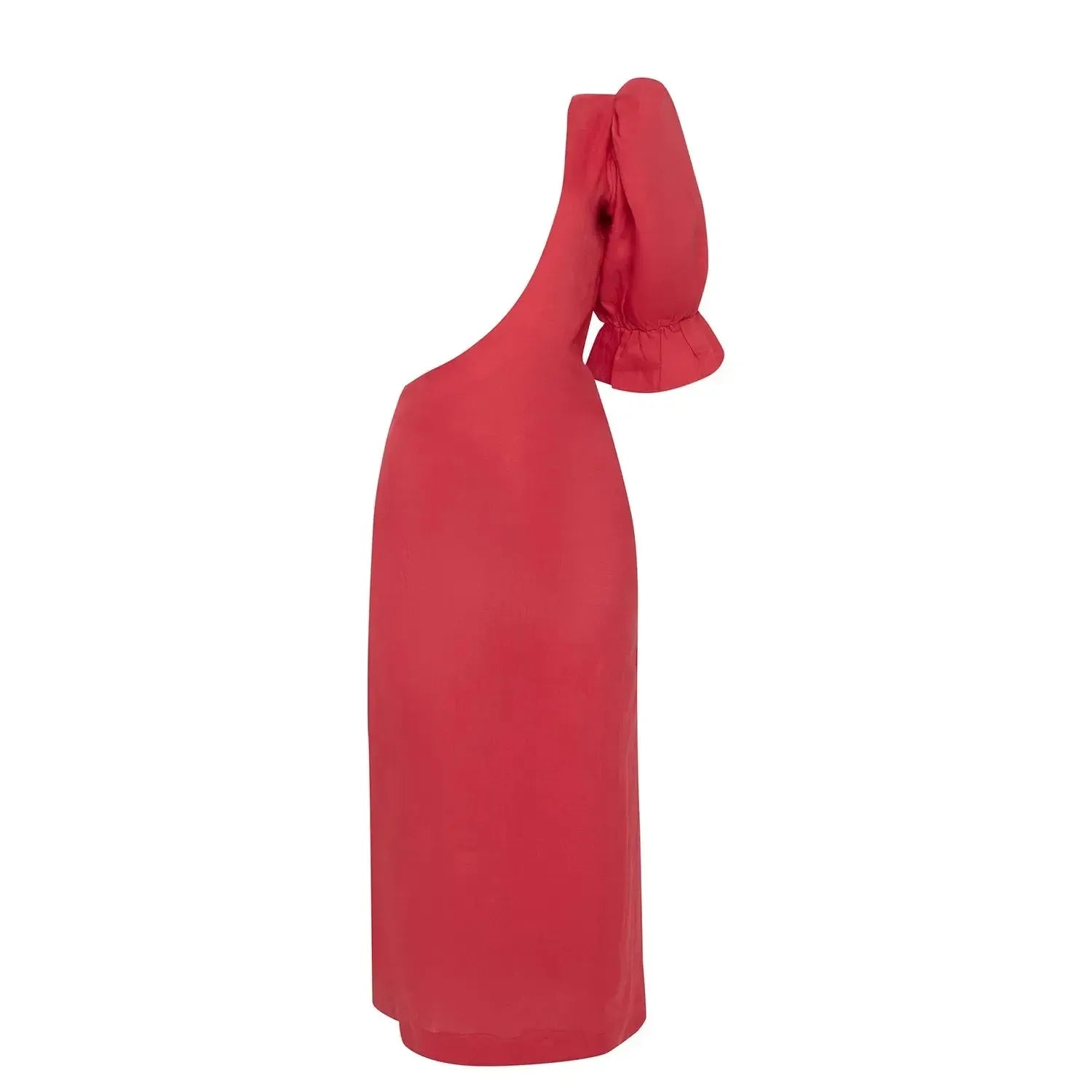 Vestido ombro só manga volume vermelho