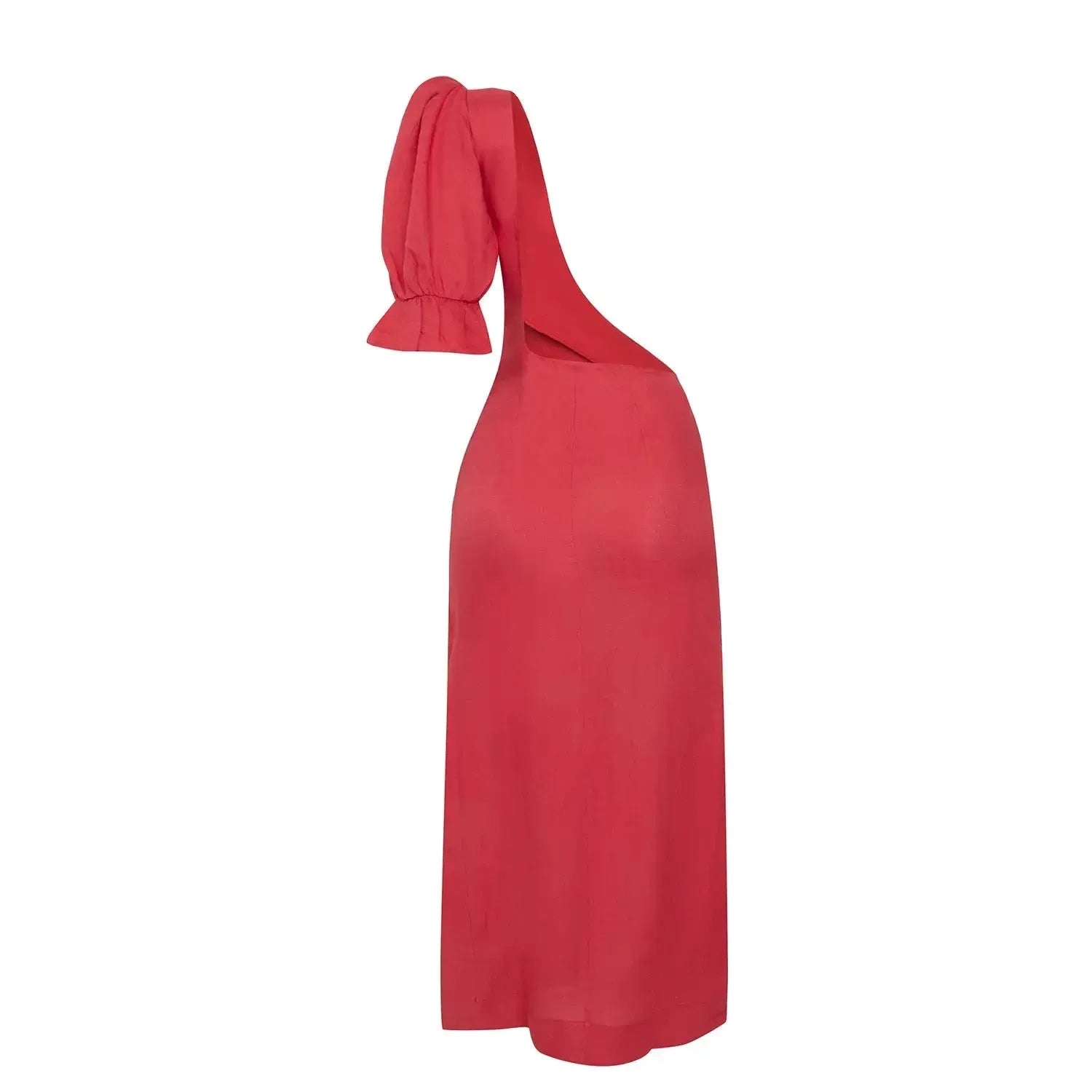 Vestido ombro só manga volume vermelho