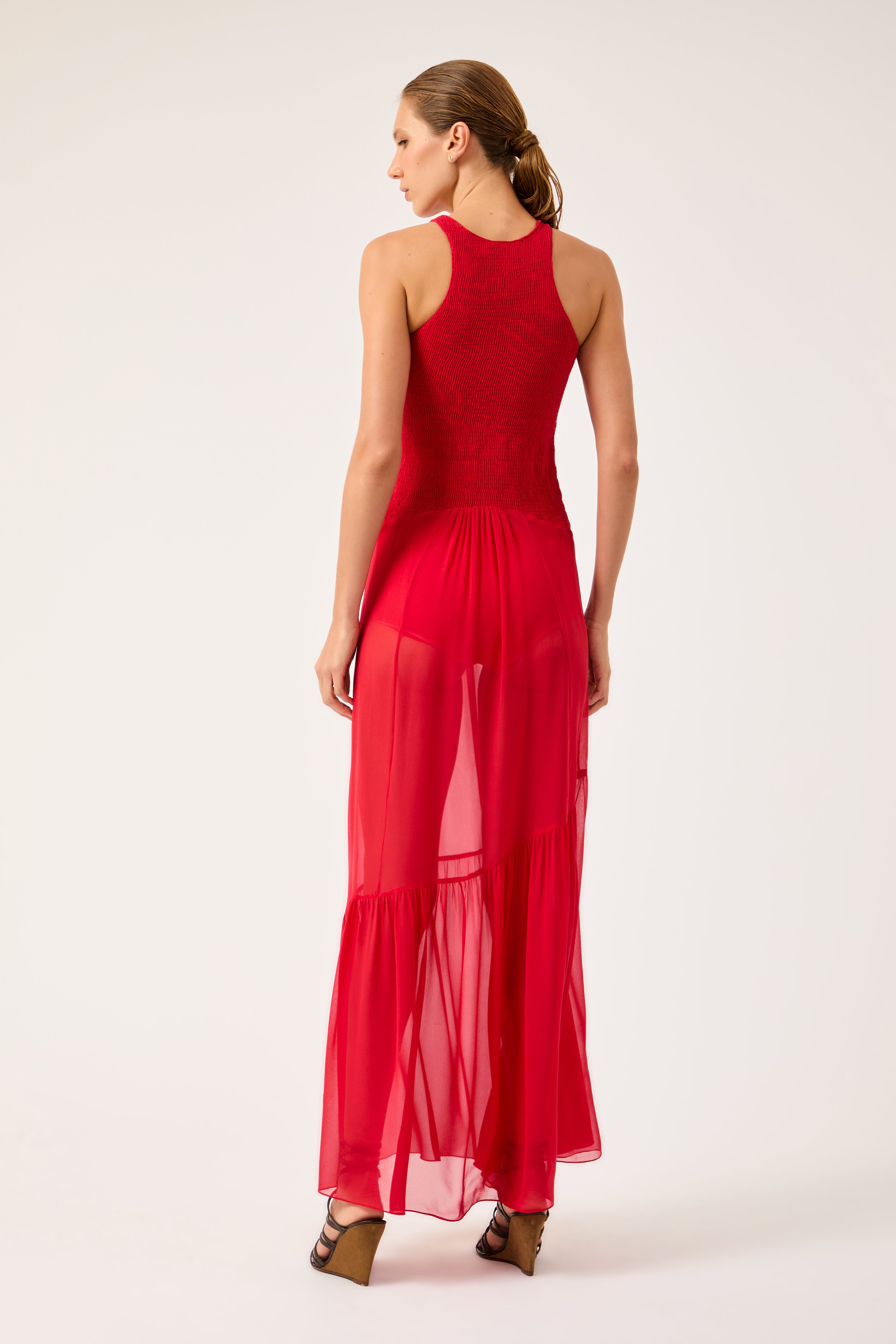Vestido Lastex Floraison Vermelho Collab Vanessa Abbud