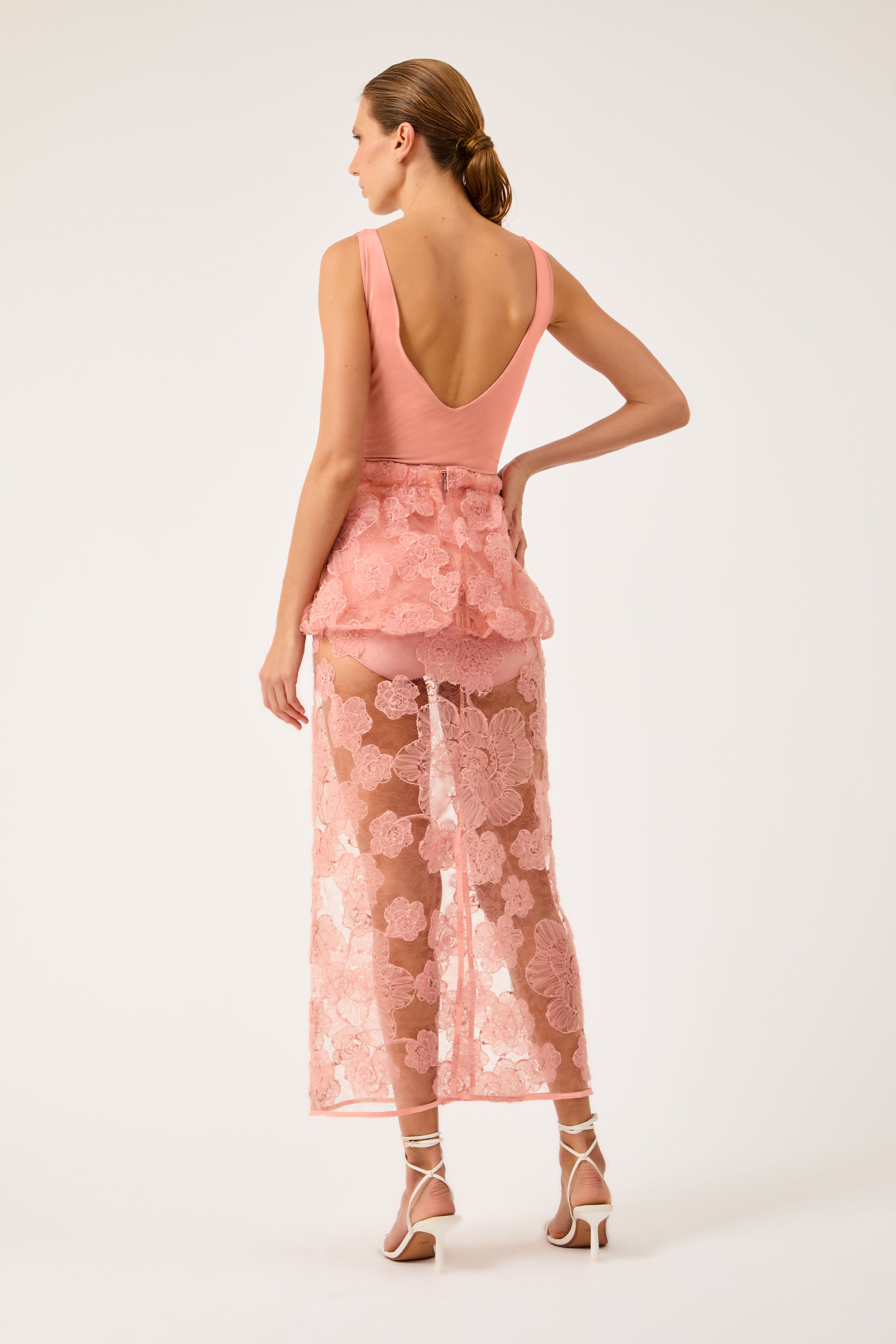 Saia Peplum Fleur Rosé Collab Vanessa Abbud