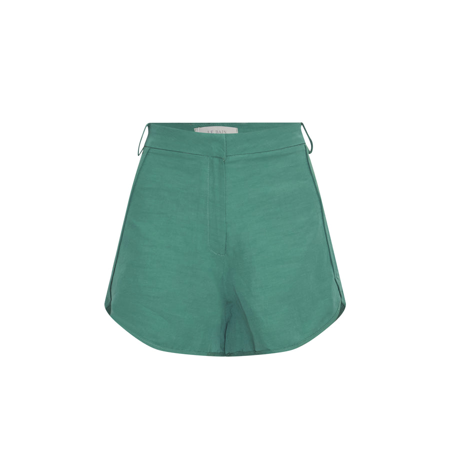 Basil Green High Waist Linen Shorts