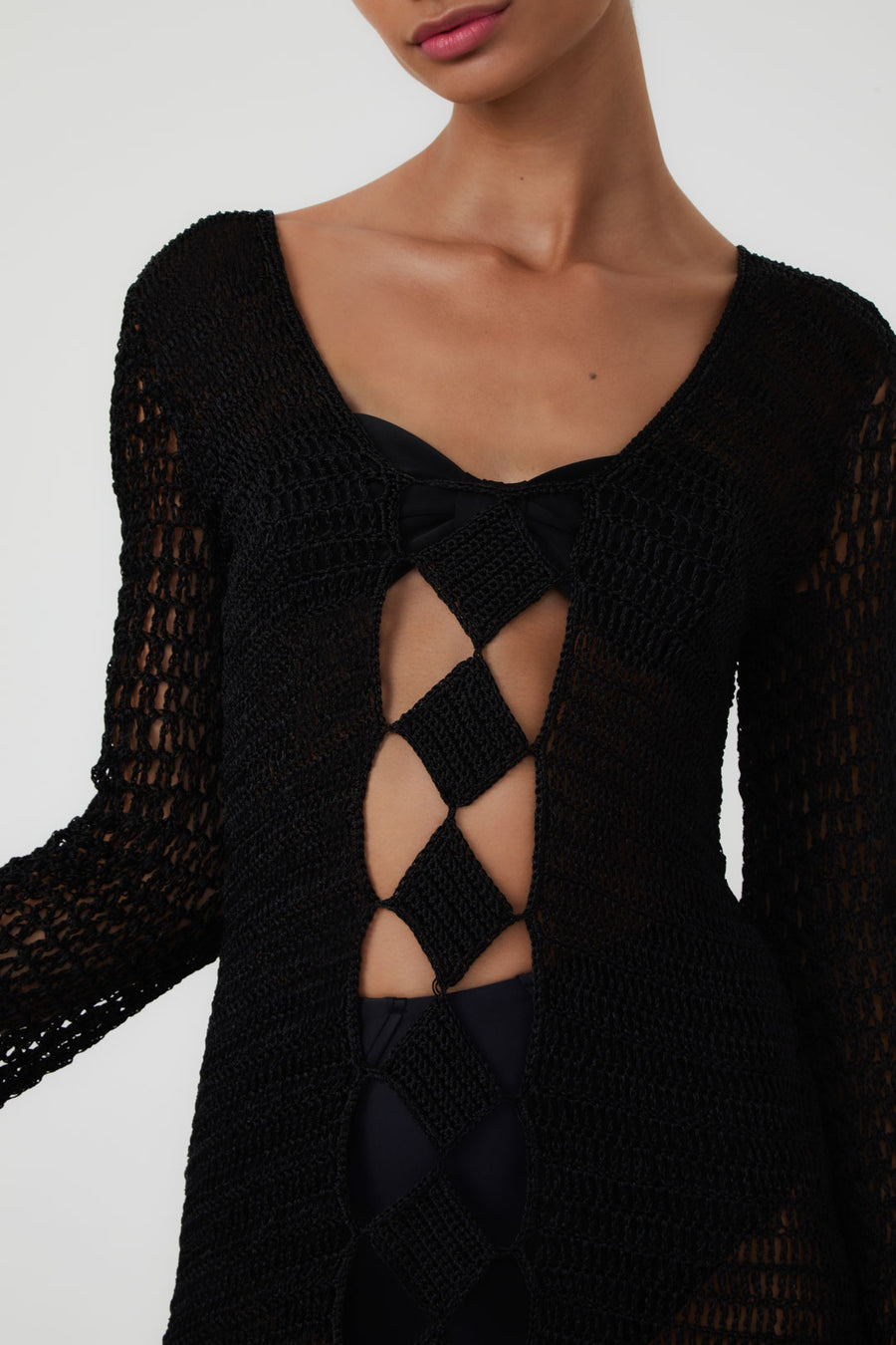 Vestido Cover-up Crochet Losango Black