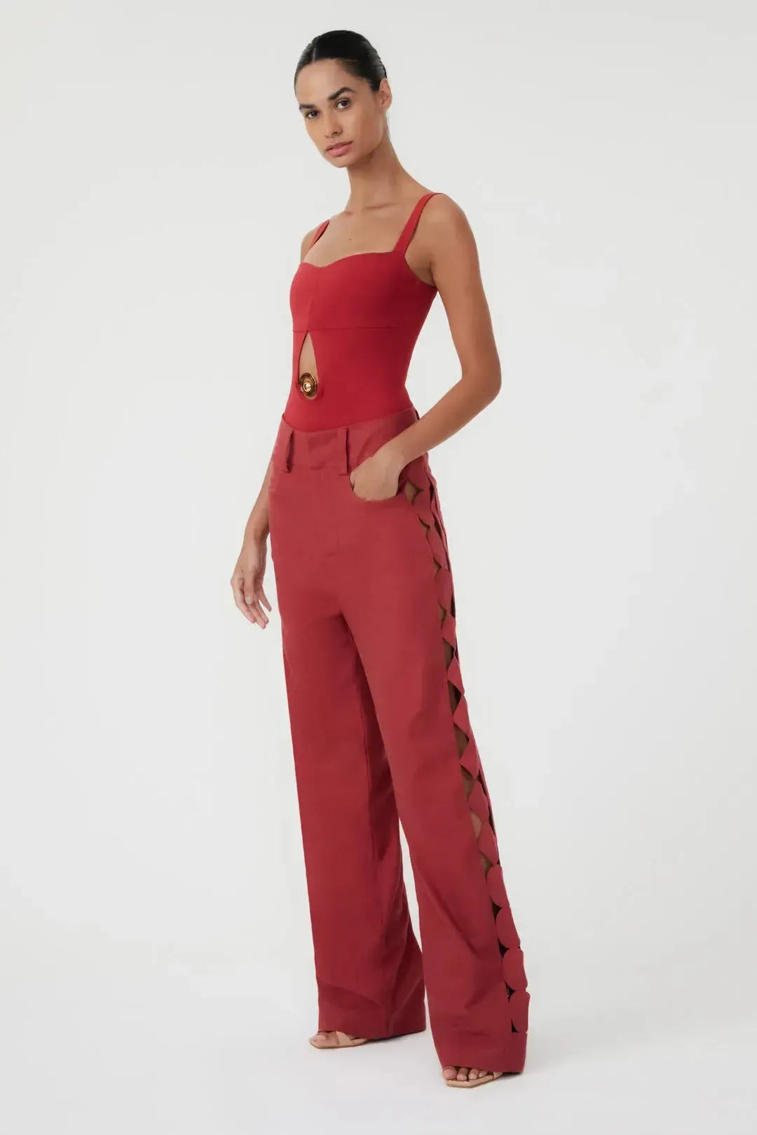 Calça Sarja Laser Geométrico Cherry
