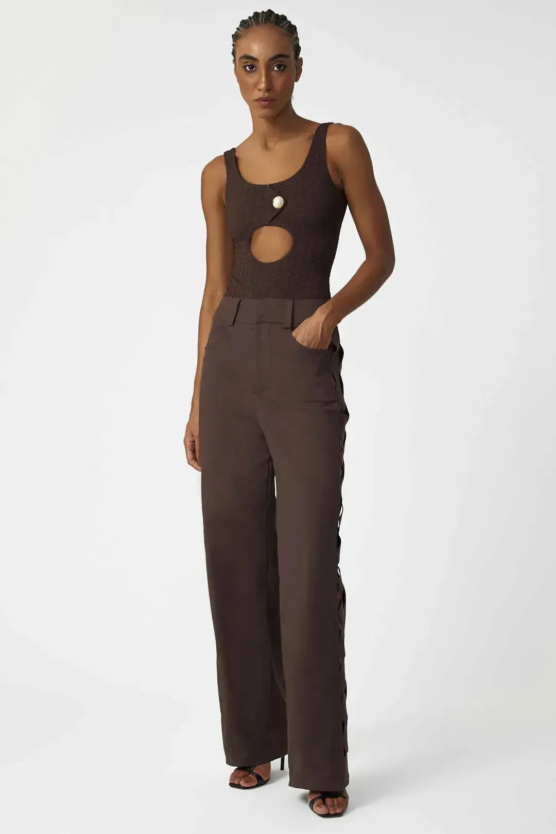 Calça Sarja Laser Geométrico Chocolate