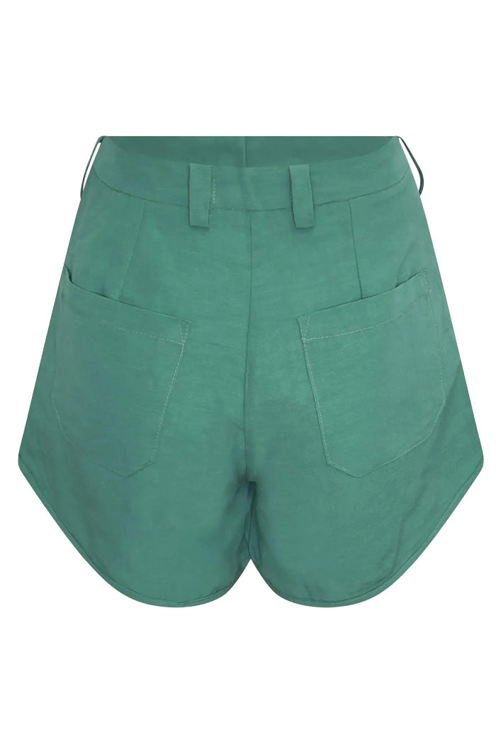 Shorts Linho Cintura Alta Verde Basil