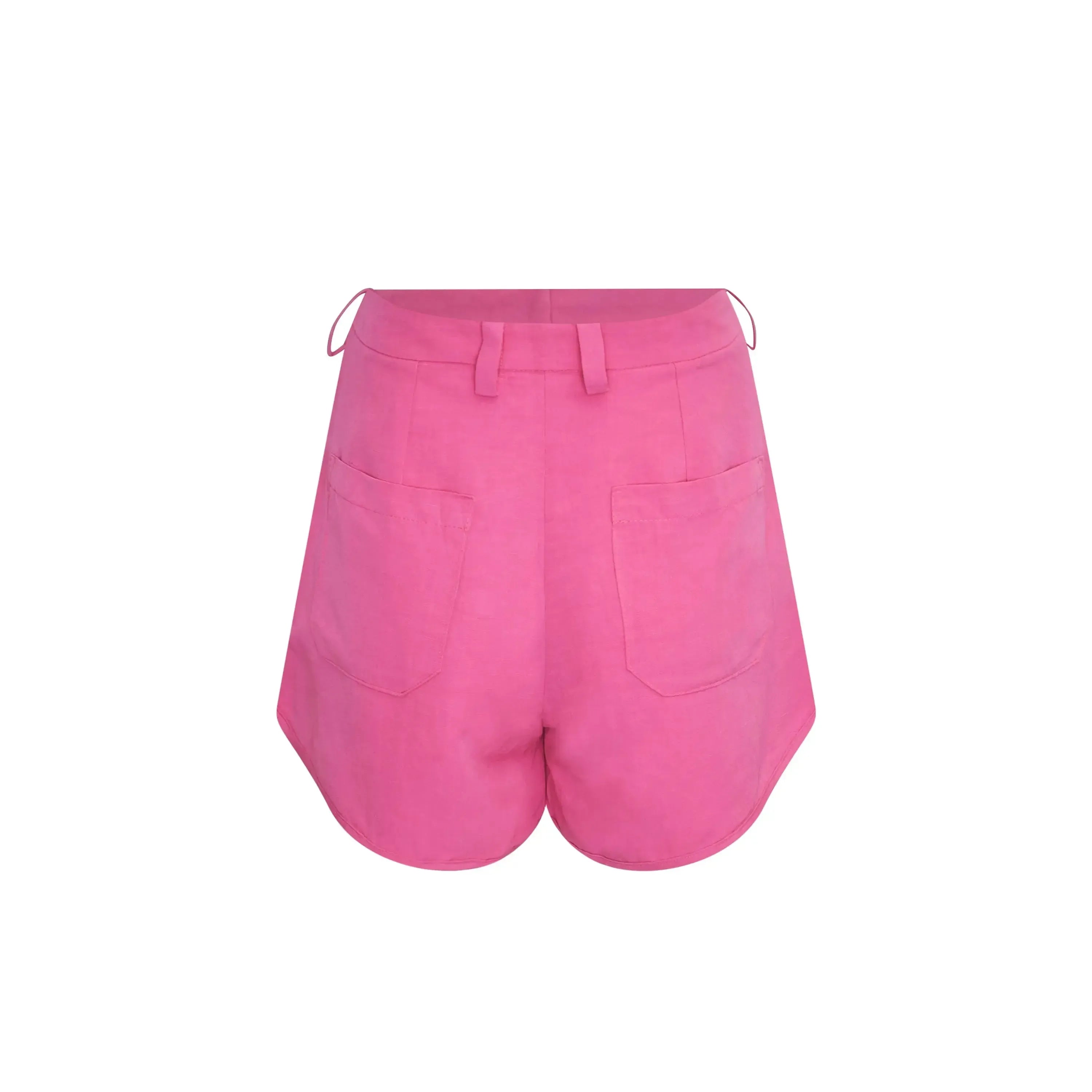 Short Linho Cintura Alta Rosa Lipstick