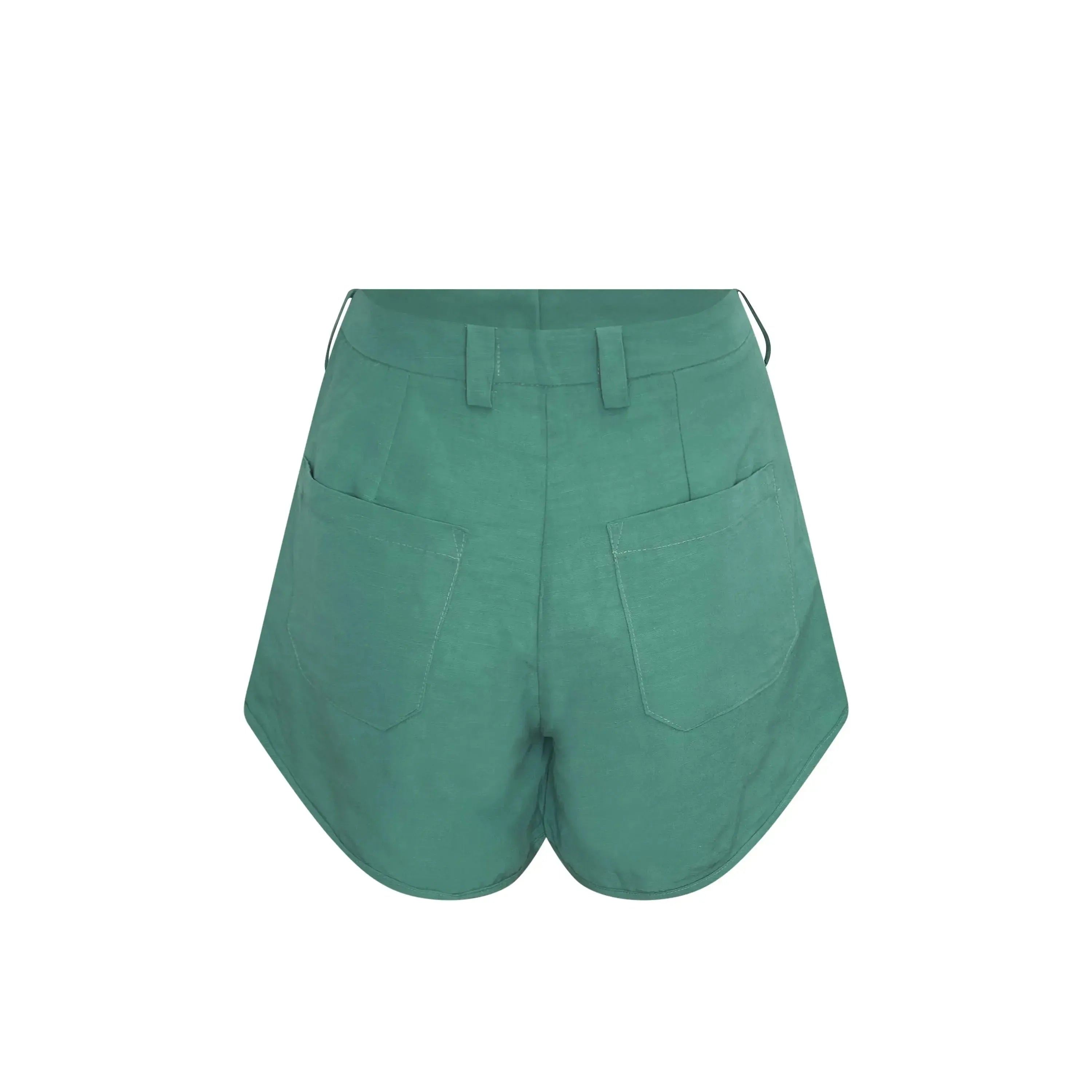 Short Linho Cintura Alta Verde Basil