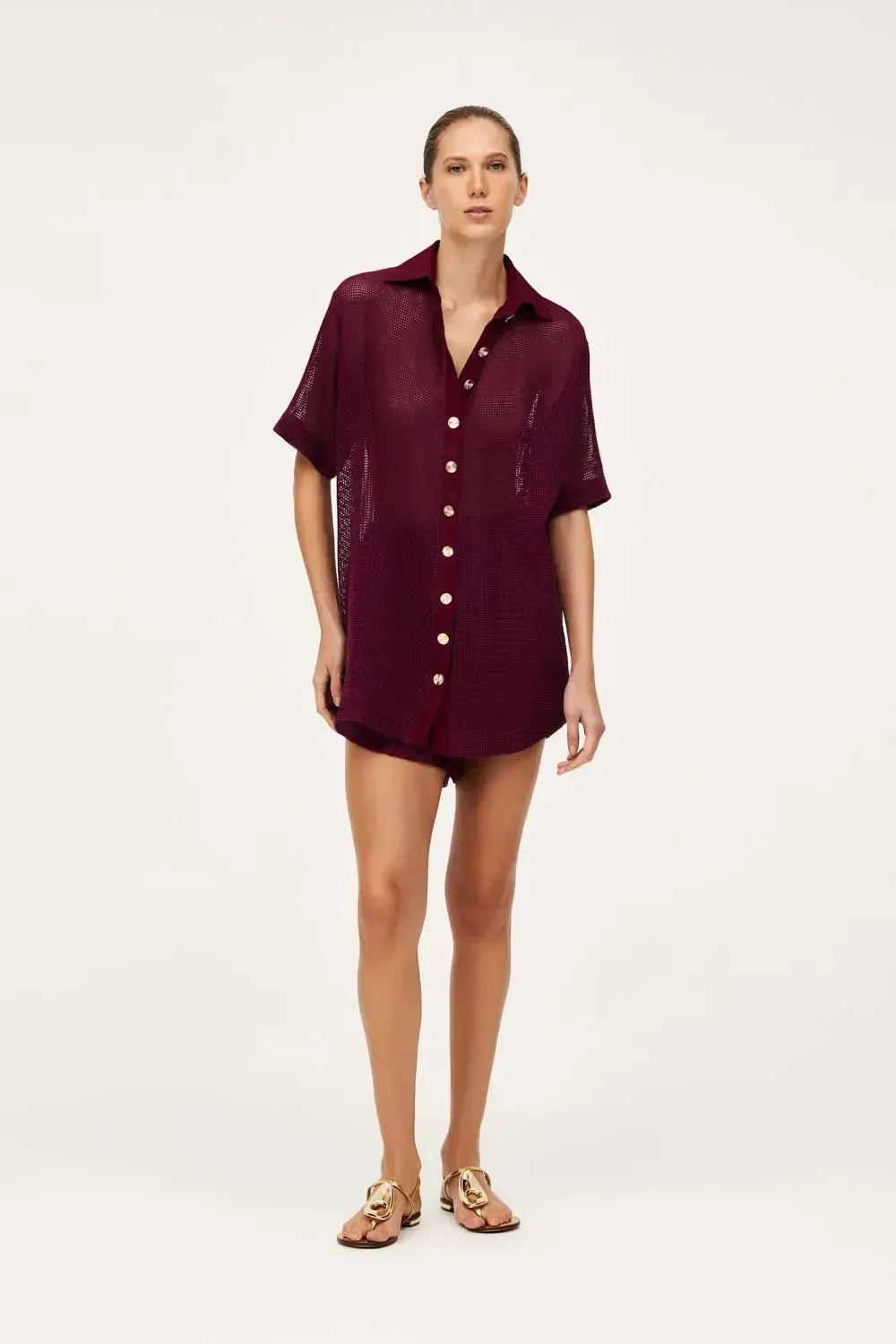 Shorts Tela Cós Elástico Marsala