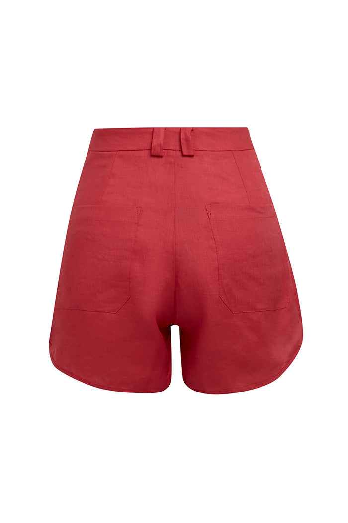 Shorts Linho Cintura Alta Vermelho