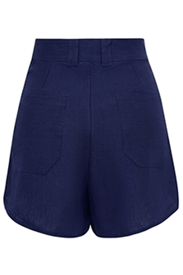 Shorts Linho Cintura Alta Marinho