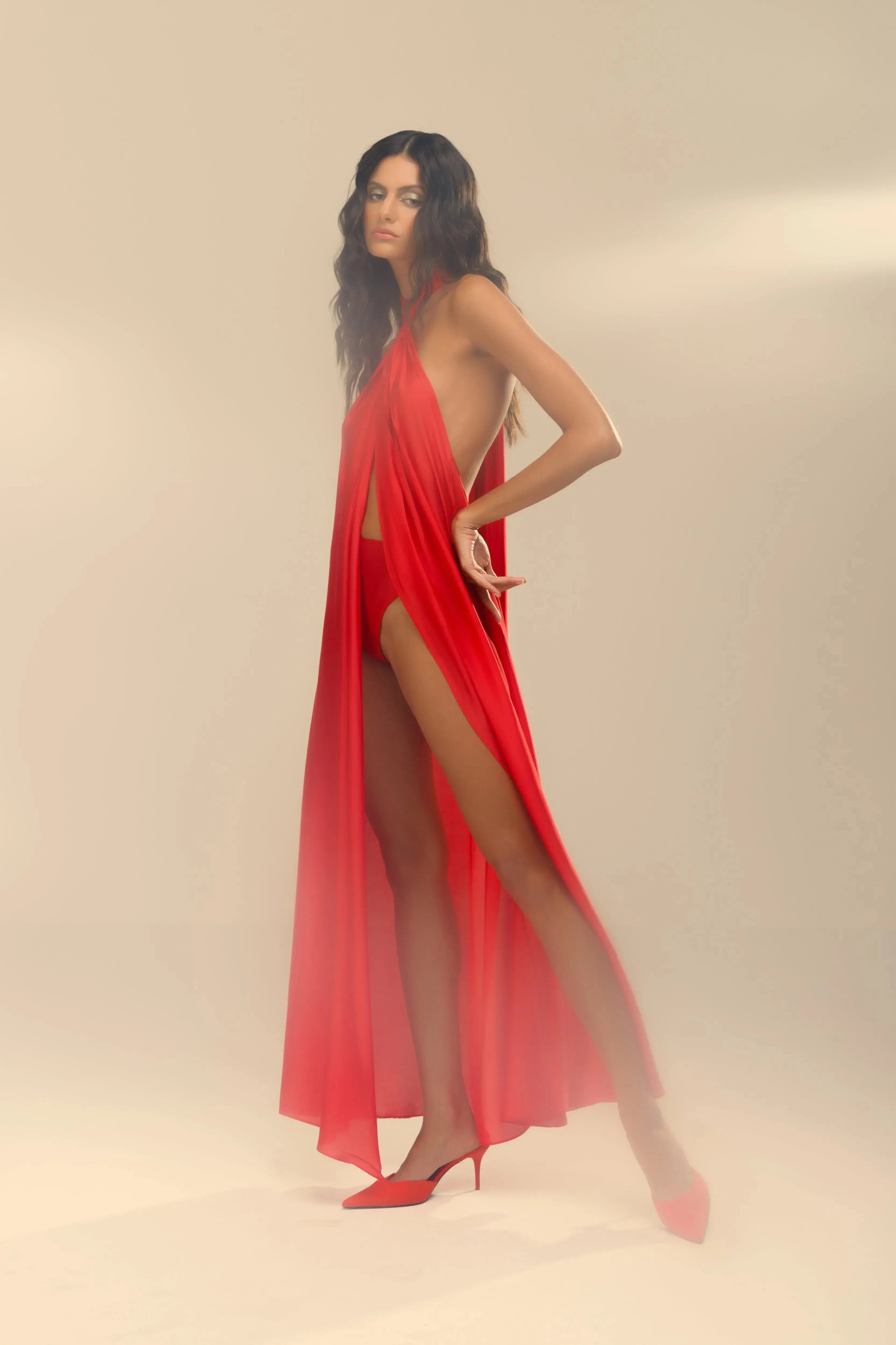 Top túnica l'instant vermelho