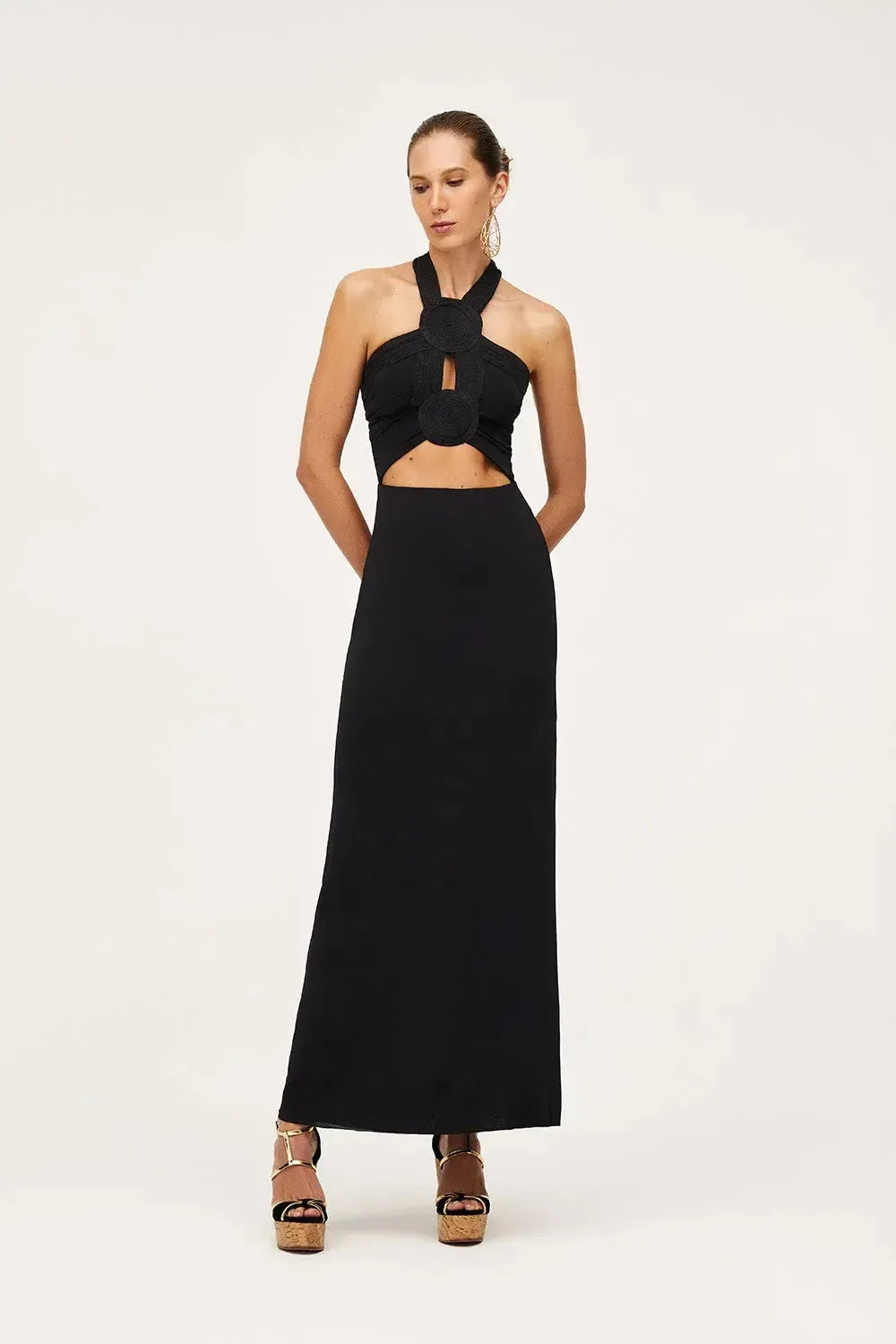 Vestido Jersey Bordado Disco Black