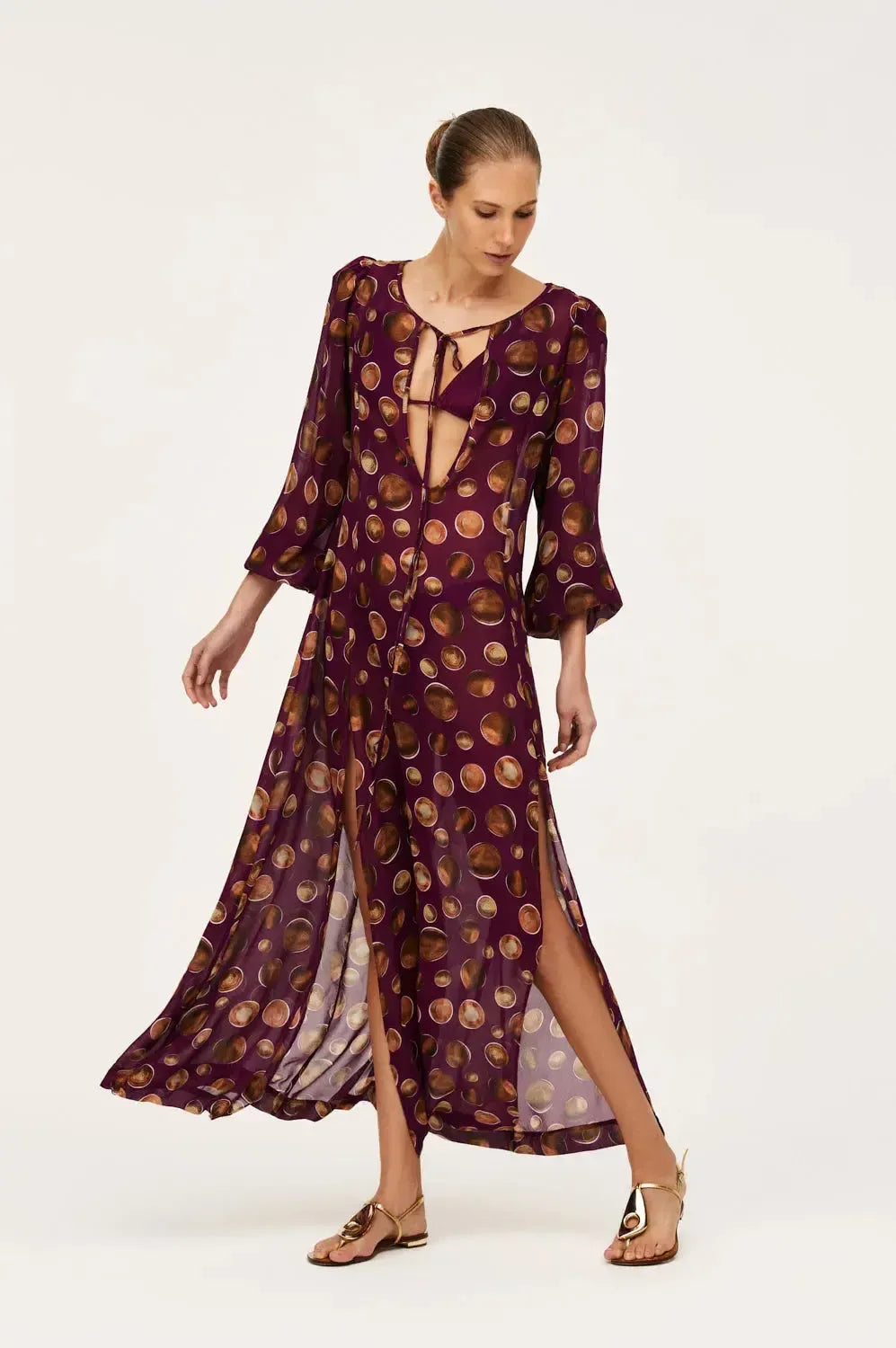 Vestido Kaftan Discos Marsala