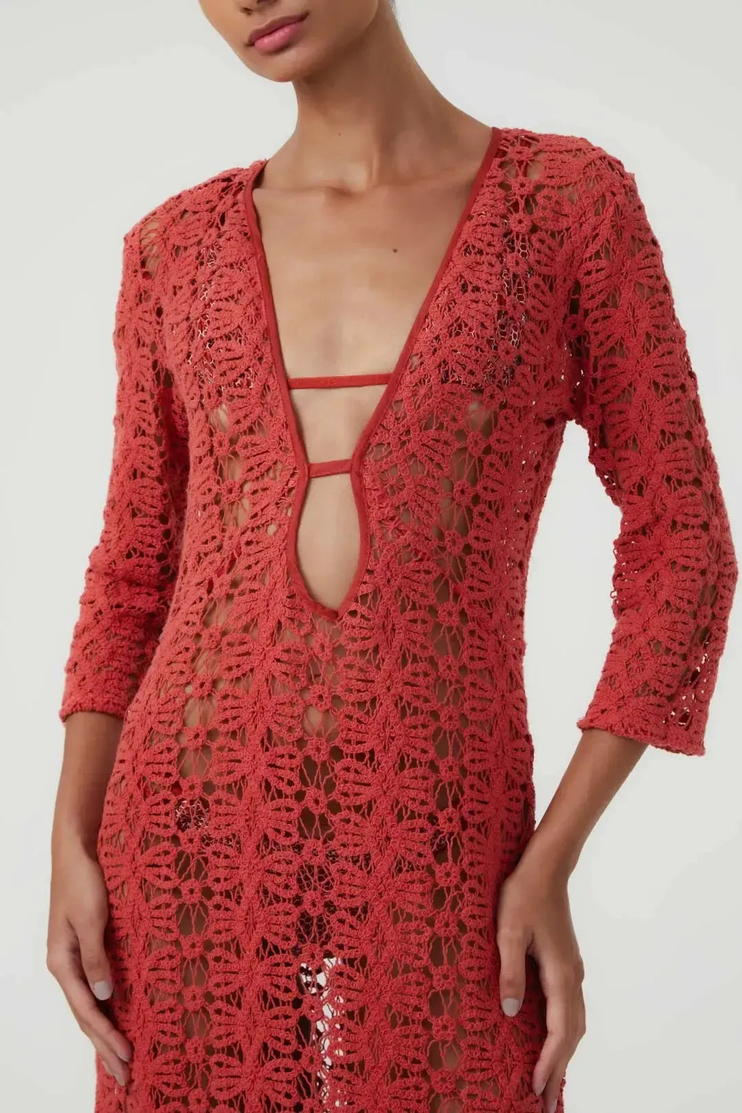 Vestido Longo Renda Goiaba
