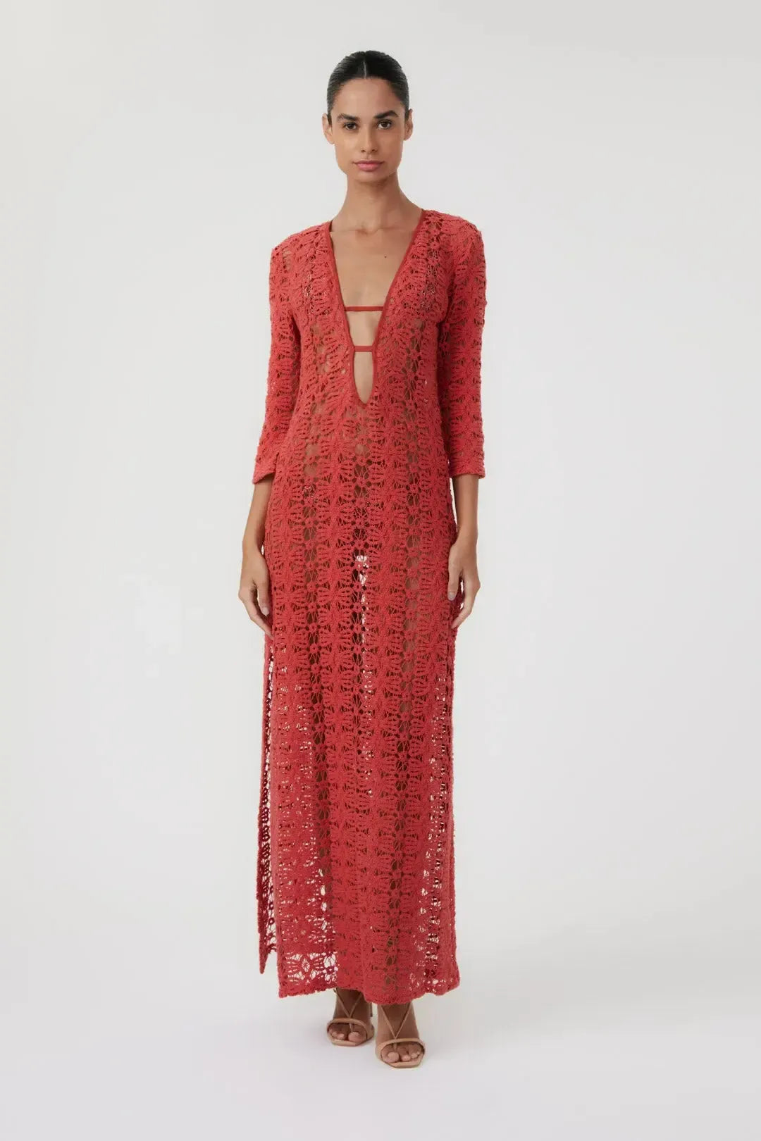 Vestido Longo Renda Goiaba