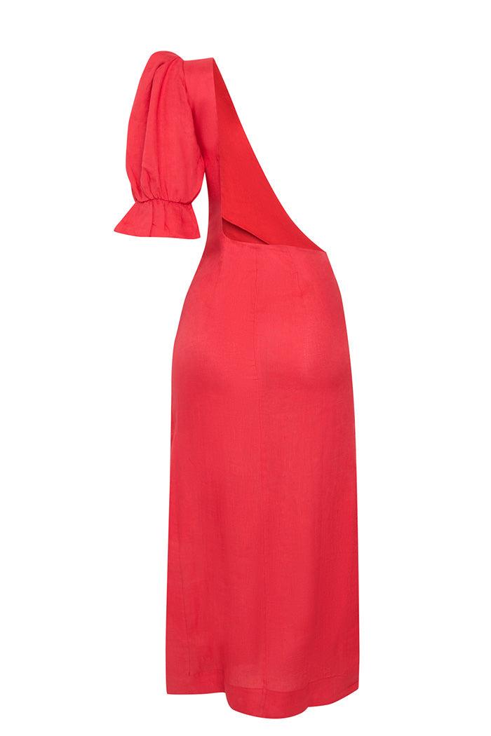 Vestido Ombro Só Manga Volume Vermelho