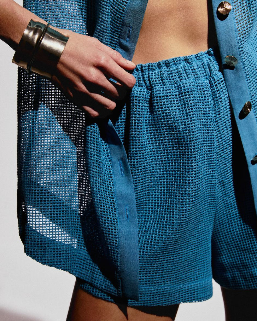 Shorts Tela Cós Elástico Azul