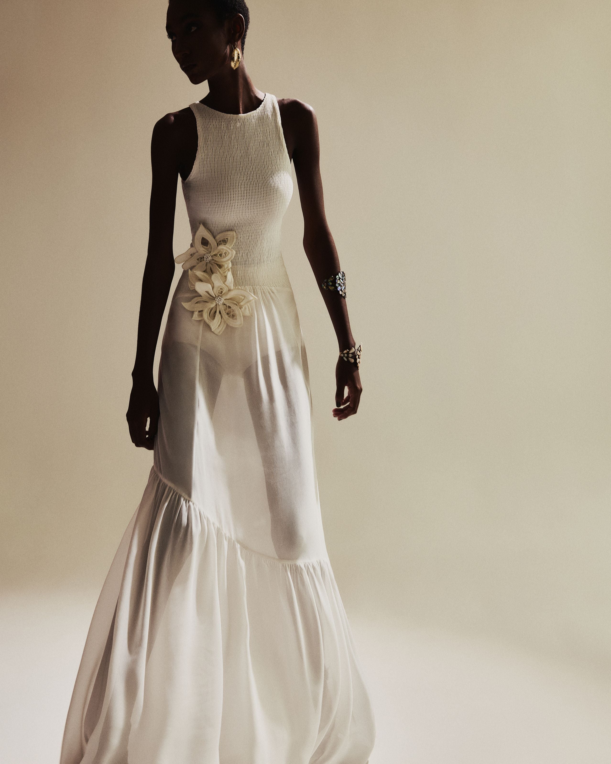 Vestido Lastex Floraison Off White Collab Vanessa Abbud