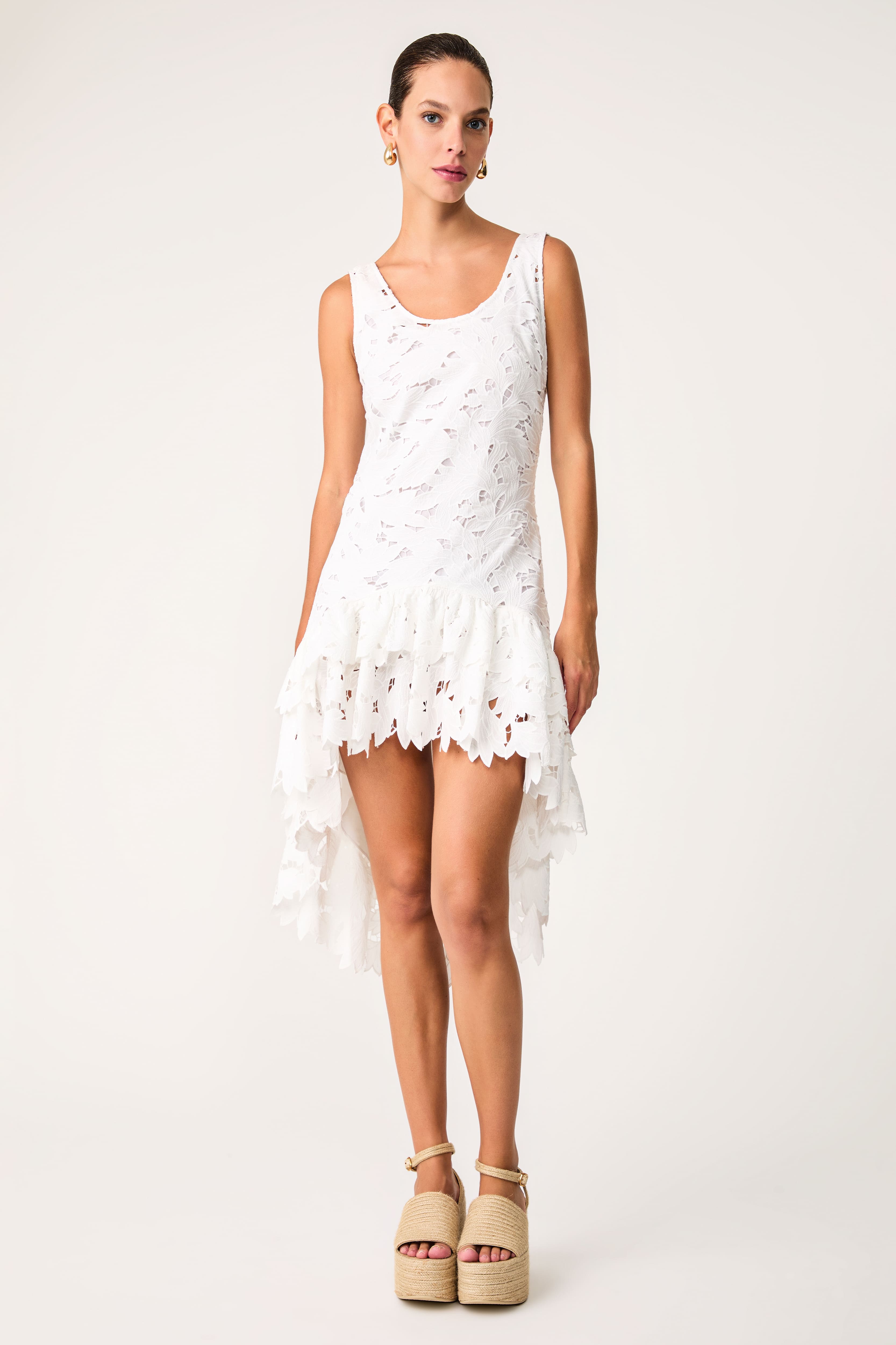 Vestido Babados Richelieu Les Algues Off White
