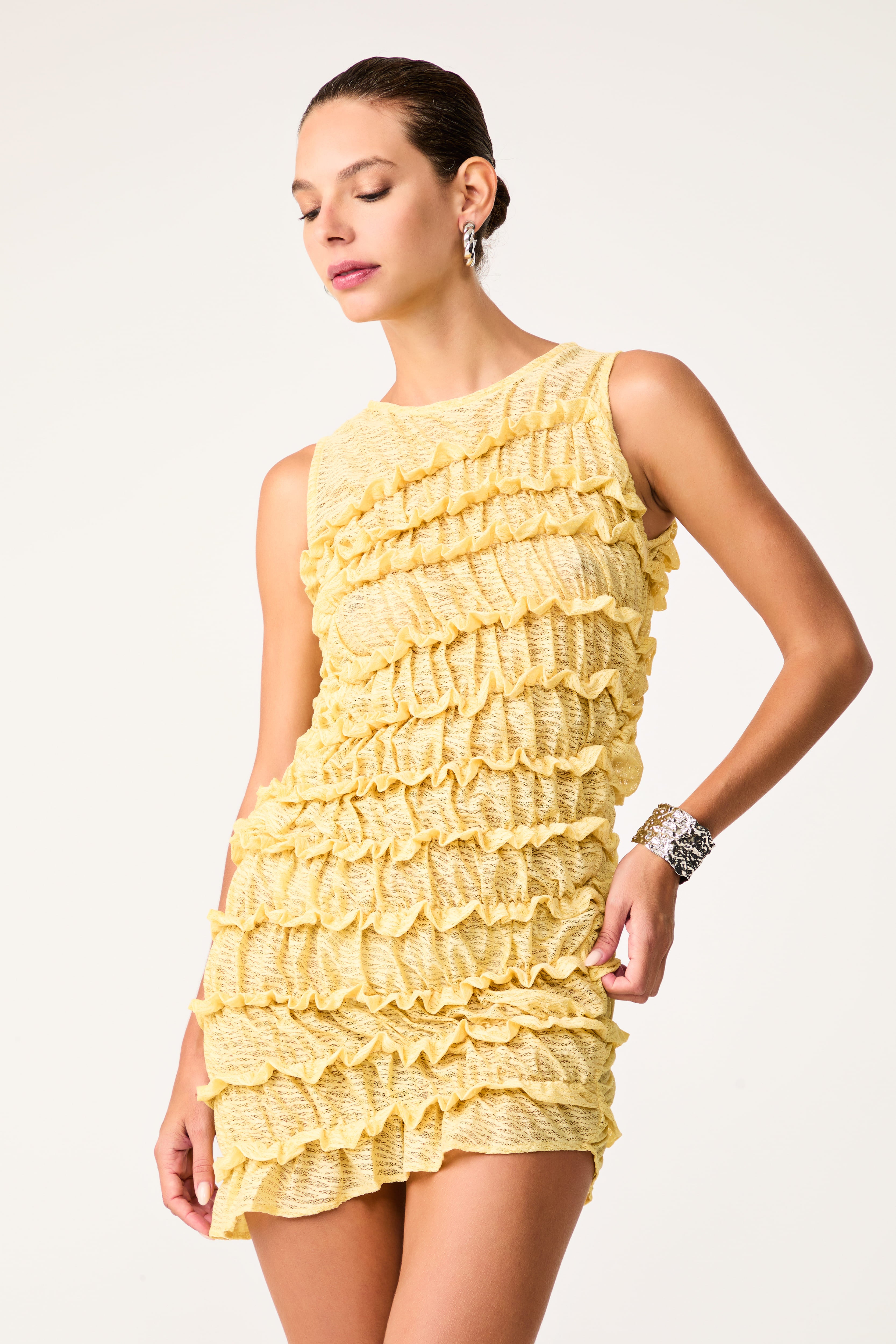 Vestido Curto Tule Babados Les Récifes Beurre