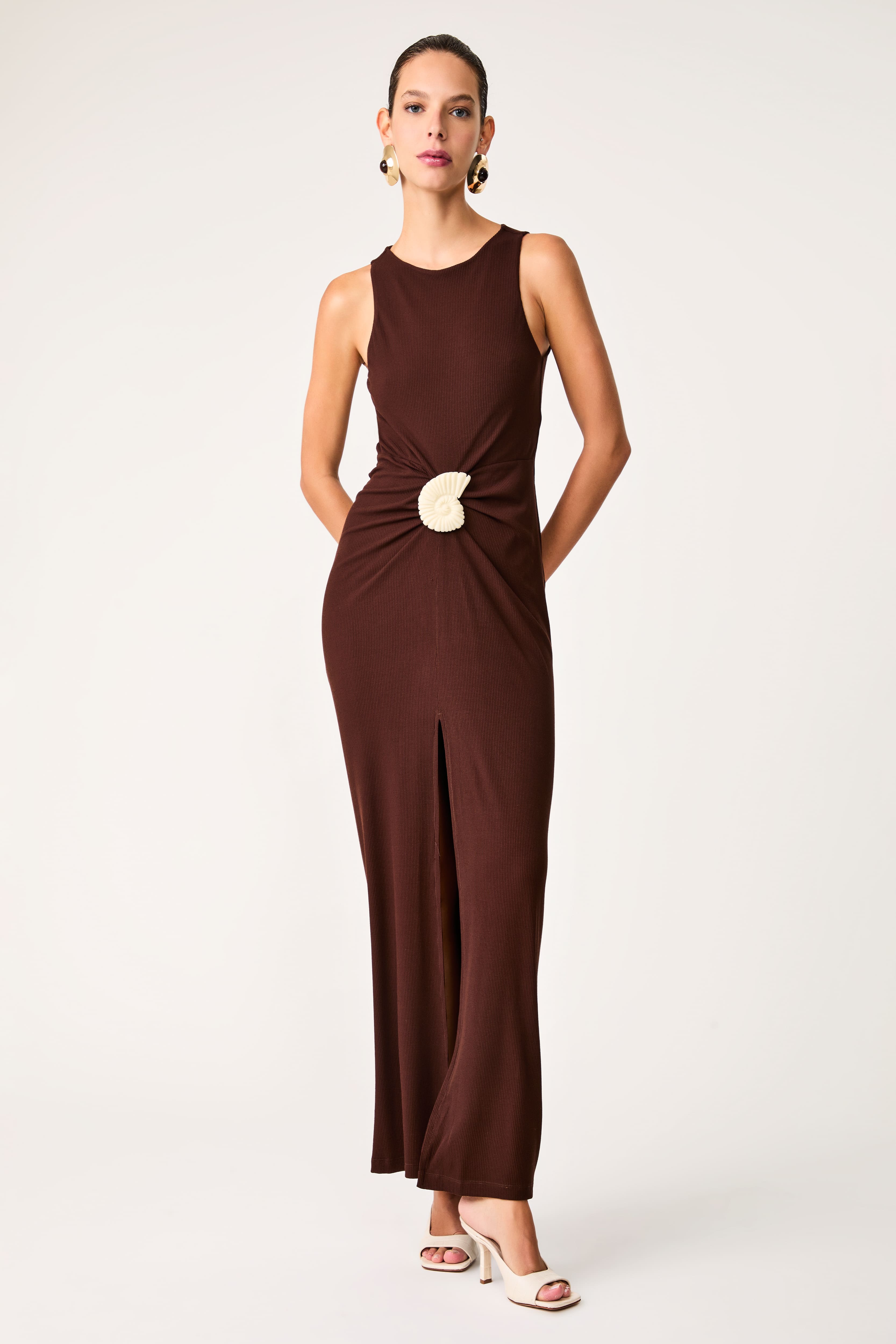 Vestido Malha Broche Les Coquillages Café Noir