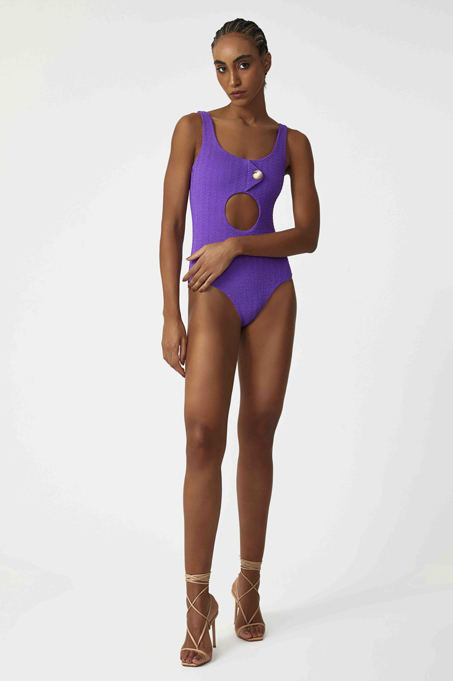 Buttons swimsuit with hollow cutout grape 