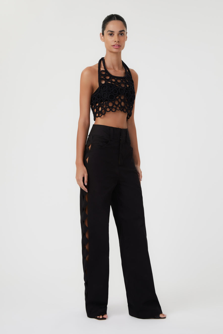 Top argolas crochet black
