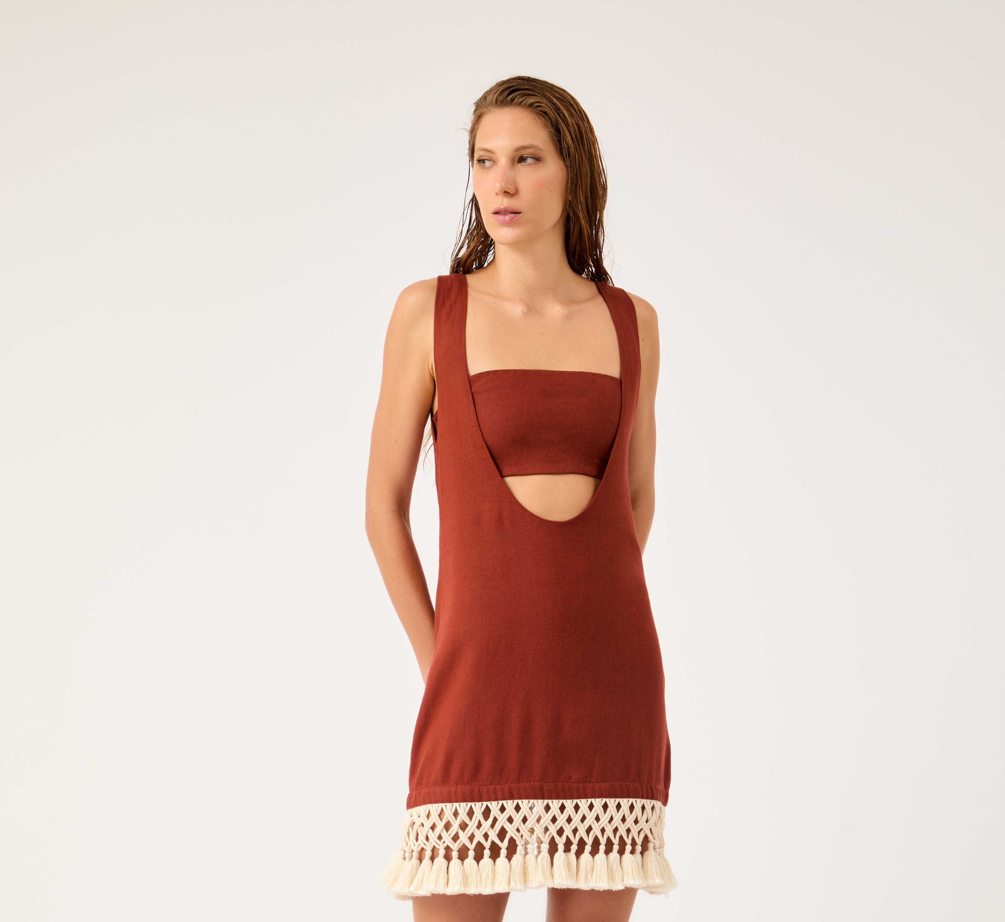 Conjunto Vestido Salopete Mini Breeze Terracotta