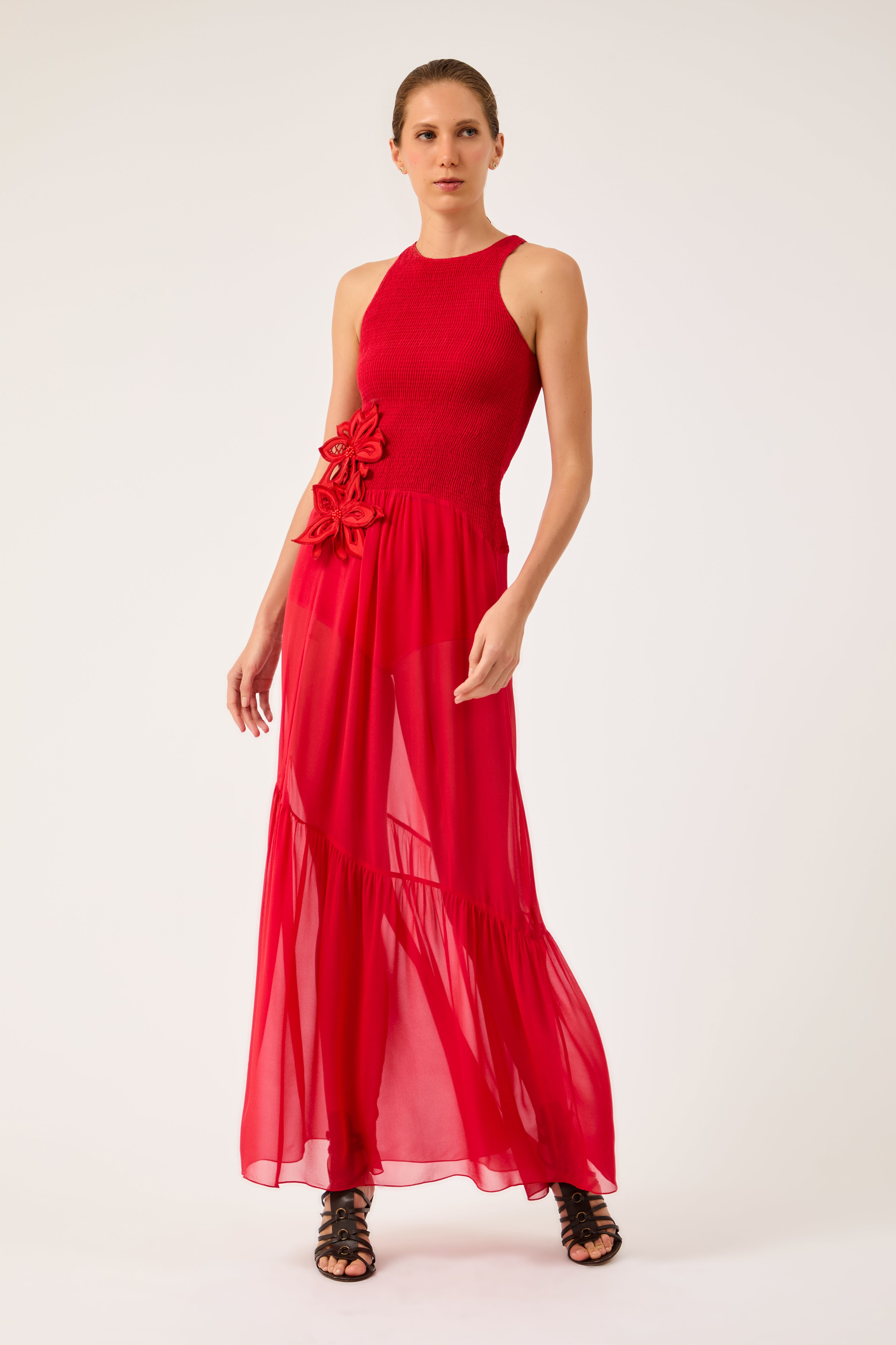 Vestido Lastex Floraison Vermelho Collab Vanessa Abbud