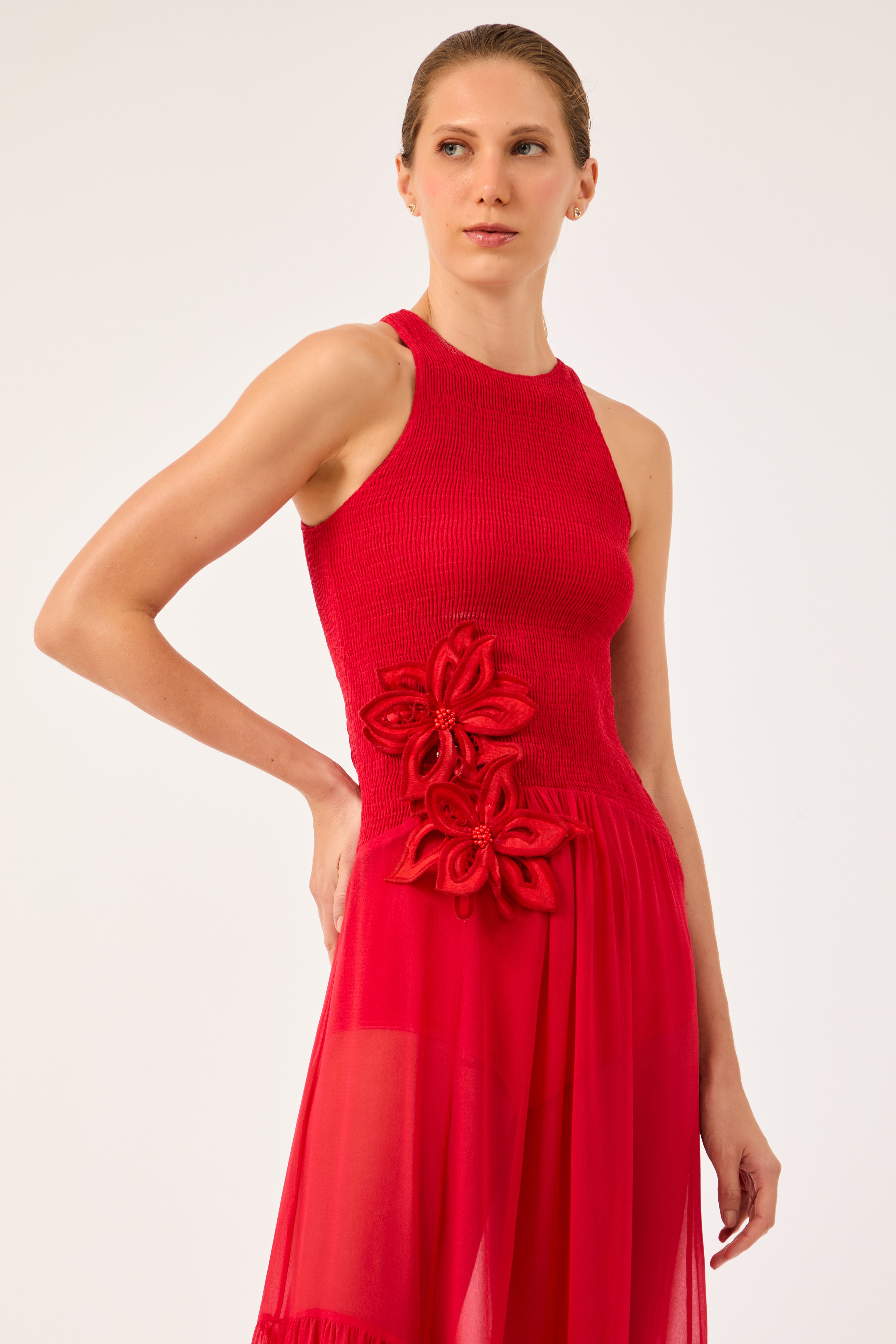 Vestido Lastex Floraison Vermelho Collab Vanessa Abbud