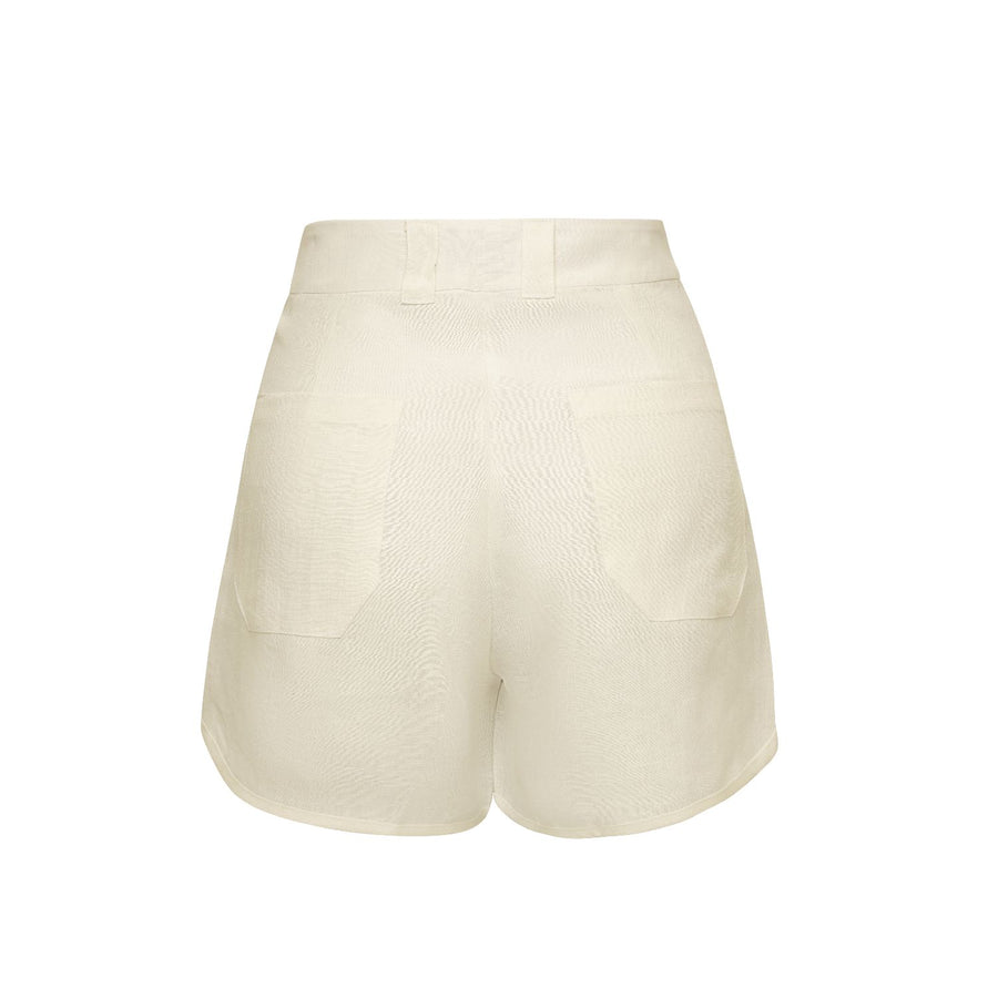 Off White High Waist Linen Shorts