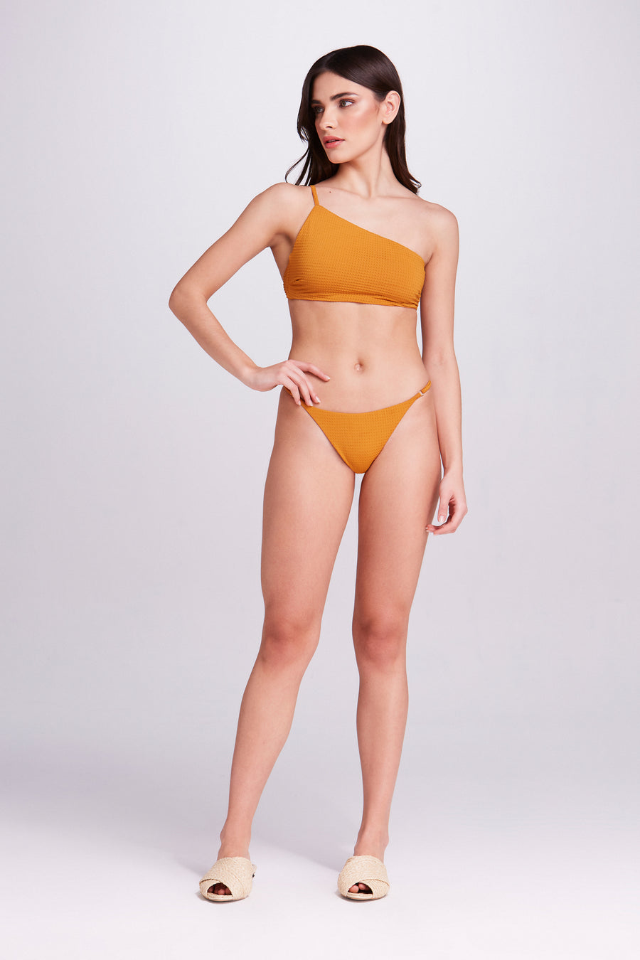 Apricot one-shoulder dots bikini