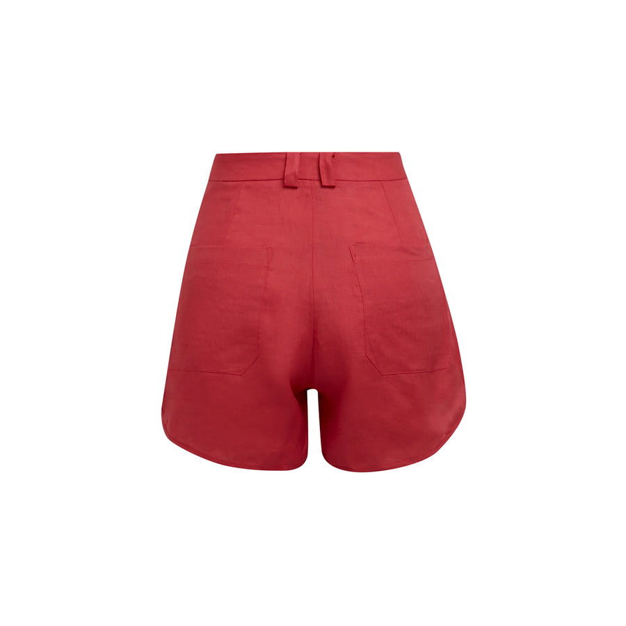 Red high waist linen shorts