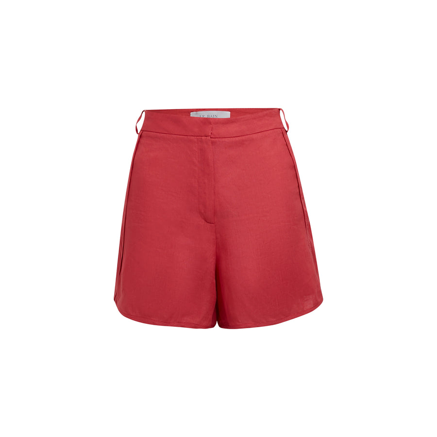 Red high waist linen shorts
